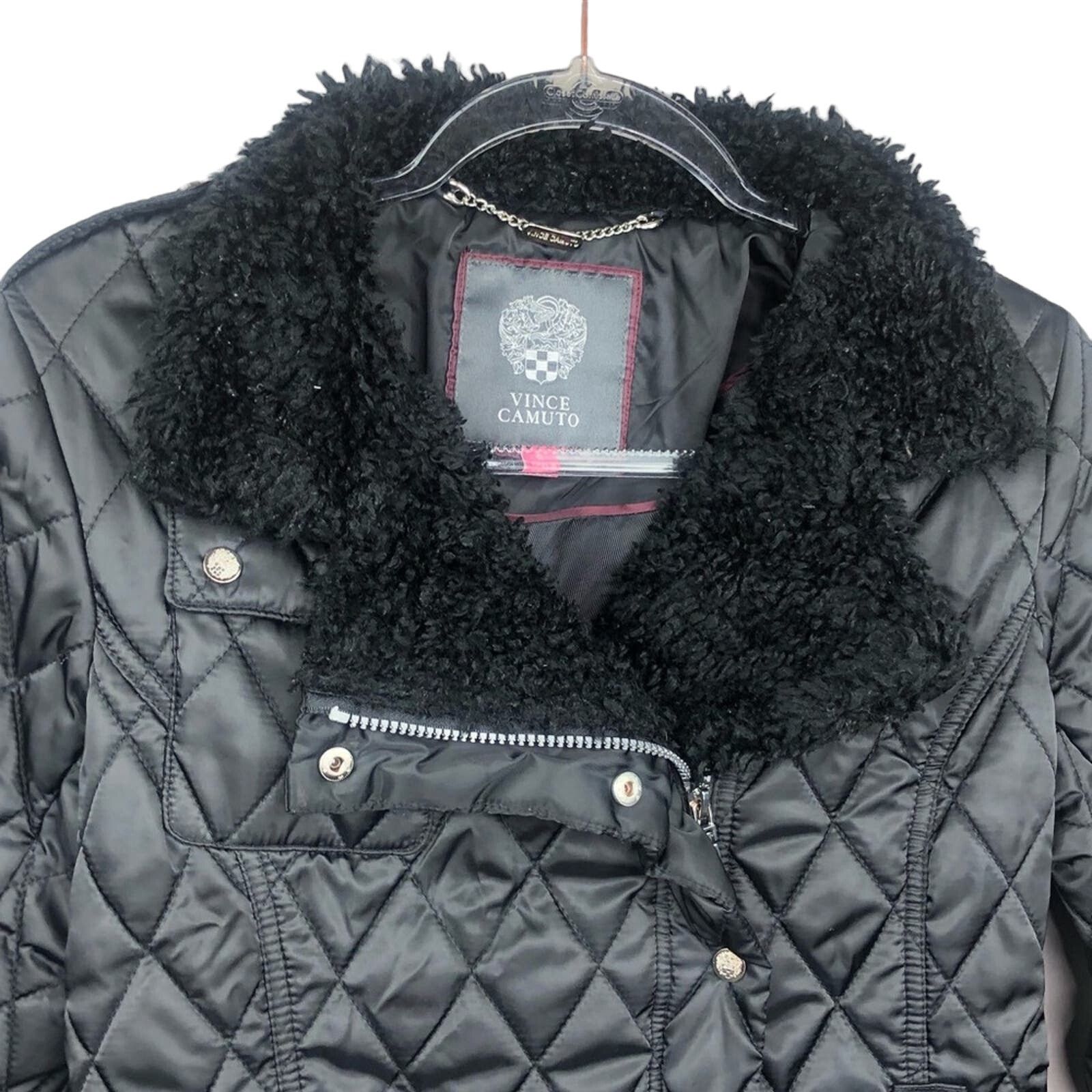 Designer × Vince Camuto Vince Camuto Black Quilted Coat Fur Hood Small Classic Size S / US 4 / IT 40 - 5 Thumbnail