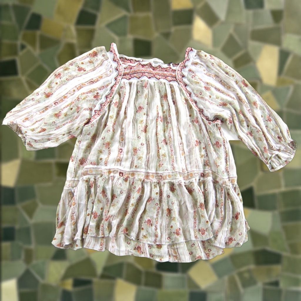 Free People Free People Blouse Womens XS Pink Floral Sheer Rayon Peasant Size XS / US 0-2 / IT 36-38 - 1 Thumbnail
