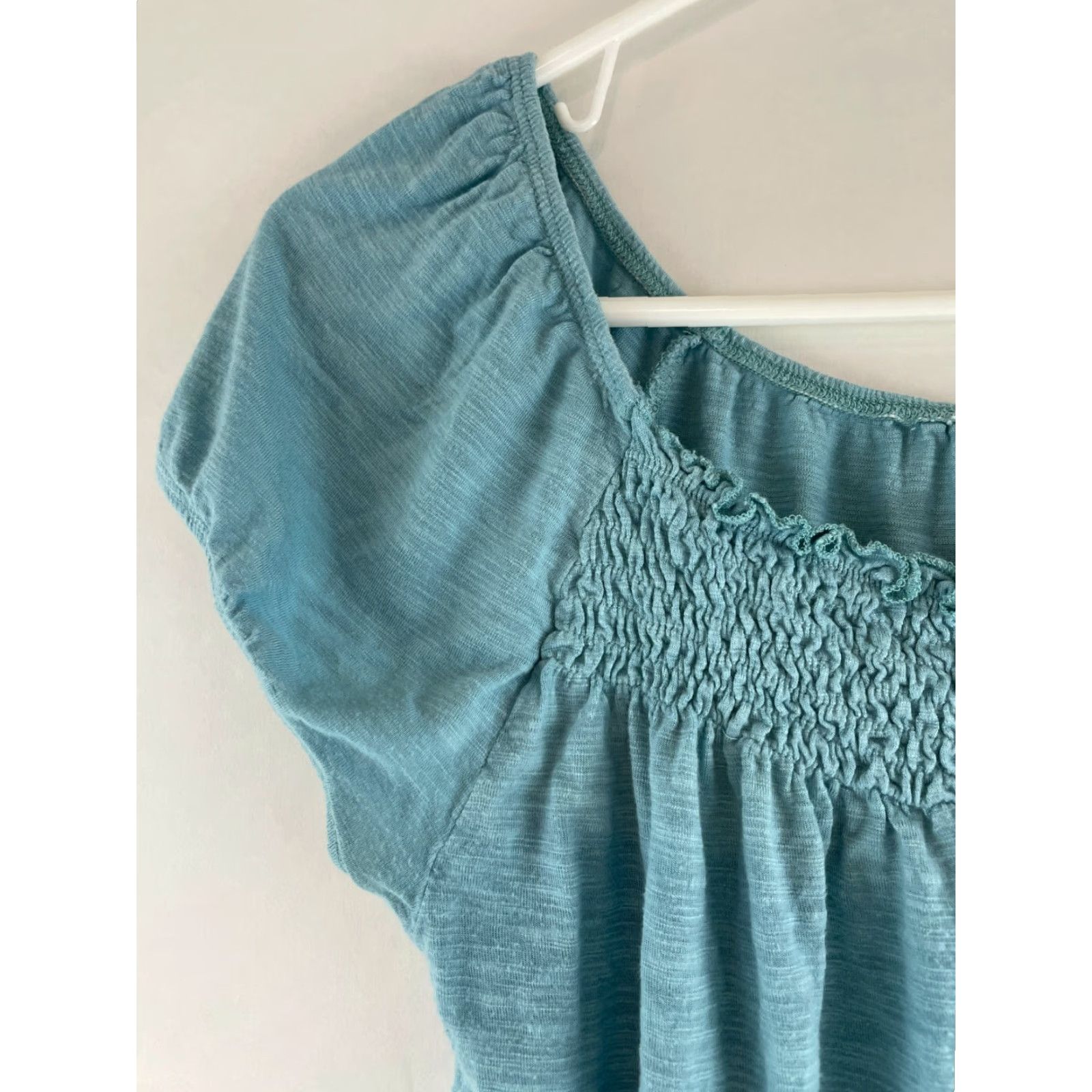 Vintage Maurices Blouse Shirt Women's Medium Blue Cap Sleeve Square Neck & Hem Smocked Modern Casual- Breathable Size M / US 6-8 / IT 42-44 - 3 Thumbnail