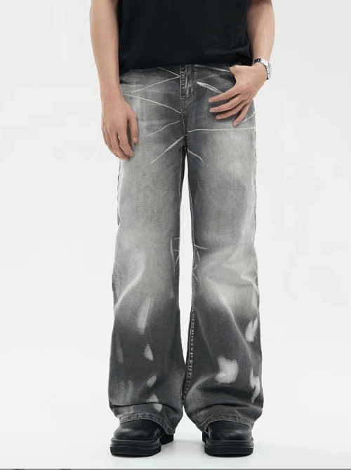 Japanese Brand × Jean Men's American loose flared distressed grey washed jeans Size US 34 / EU 50 - 1 Thumbnail