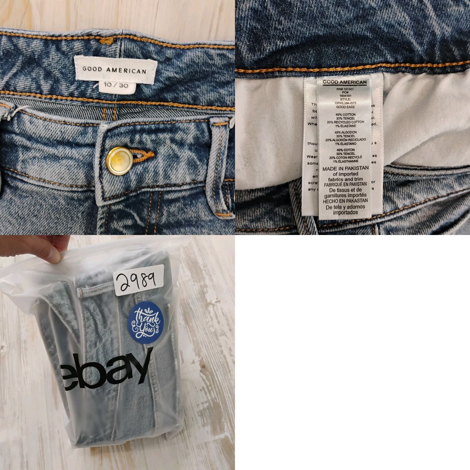 Good American Jeans Distressed Wide Leg Baggy Stretch Medium Wash 10 34x29 Blue Womens Jeans