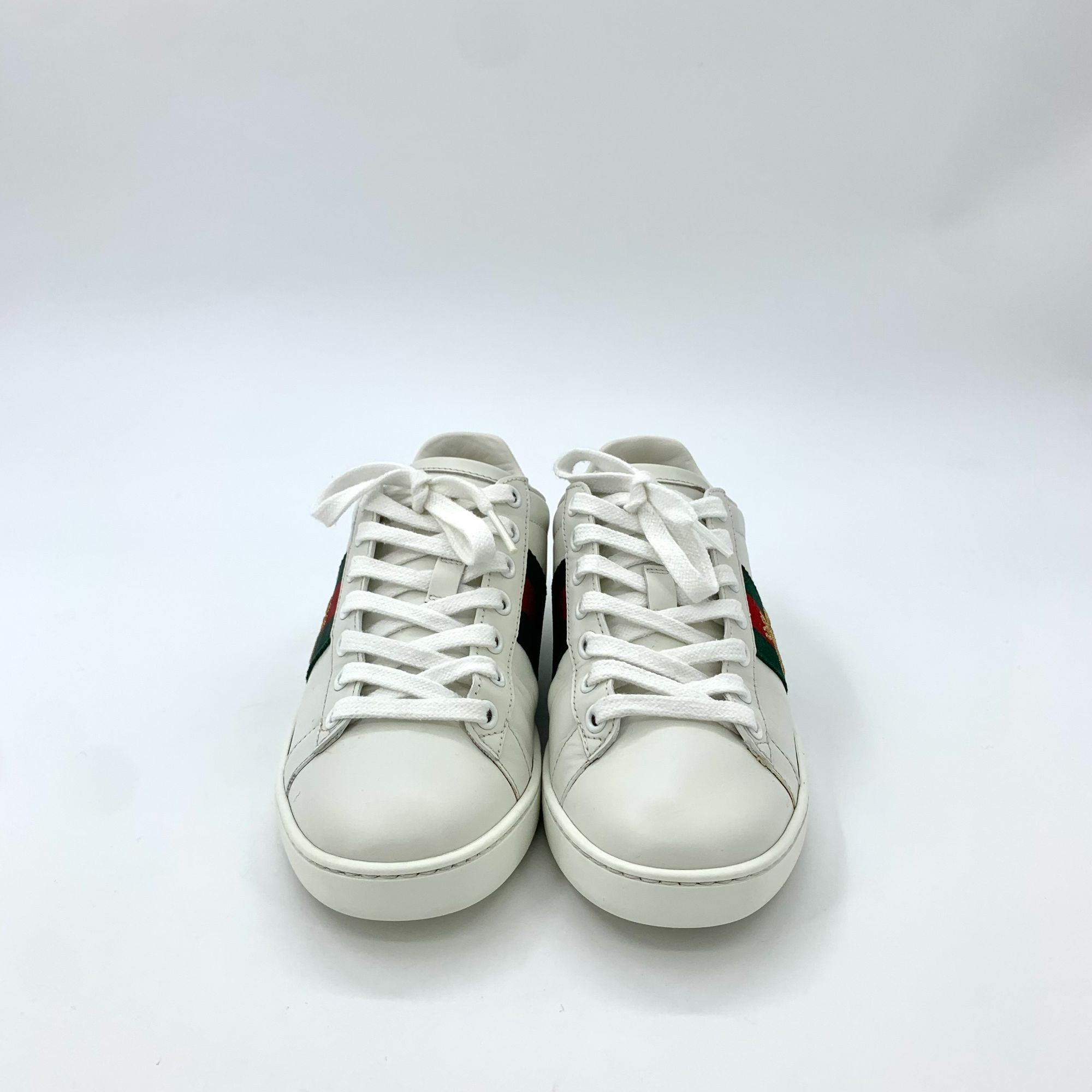 Gucci Gucci Ace Series White Leather Sneakers With Red & Green Web Size US 5 / IT 35 - 7 Thumbnail