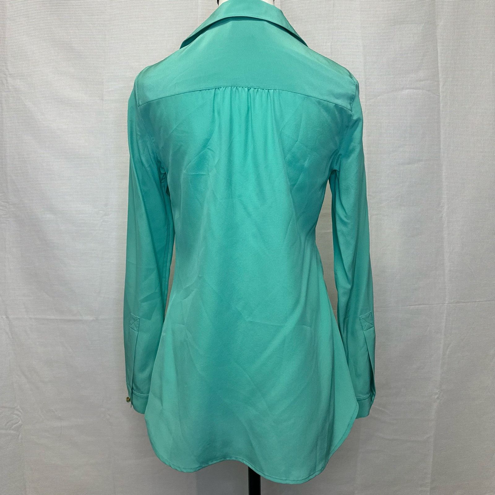 Lilly Pulitzer Lilly Pulitzer XS Teal Blouse 100% Silk with Buttons Size XS / US 0-2 / IT 36-38 - 4 Thumbnail