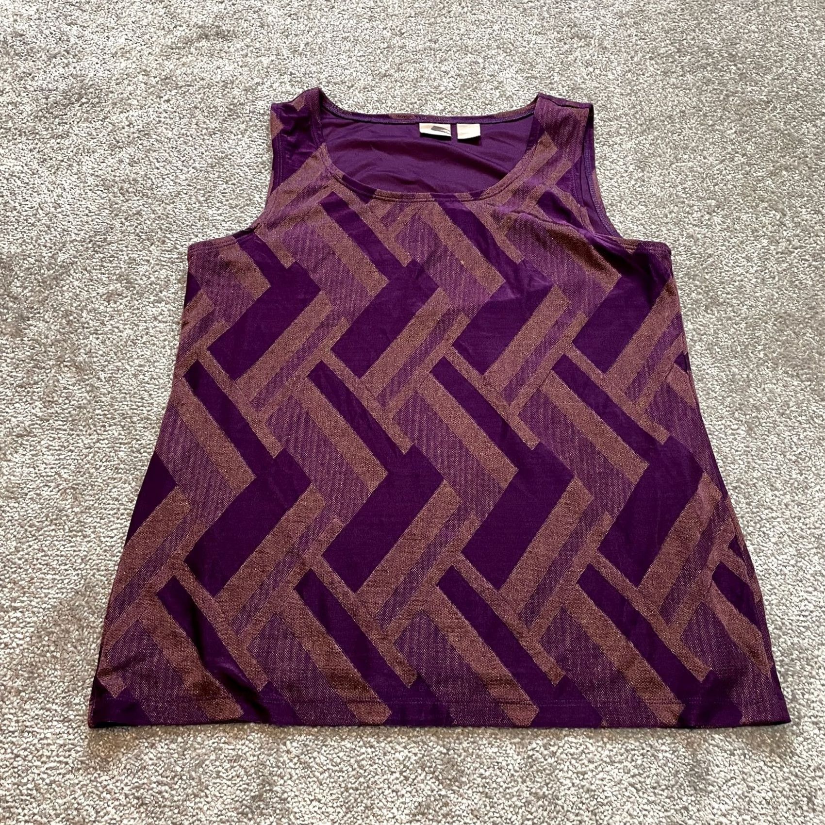 Vintage Chico's Travelers Womens Tank Top Size 10 Purple Sleeveless Wrinkle Free Knit Polyester Spandex Crew Neck Geometric Basic Summer Womens Tank Size L / US 10 / IT 46 - 2 Thumbnail