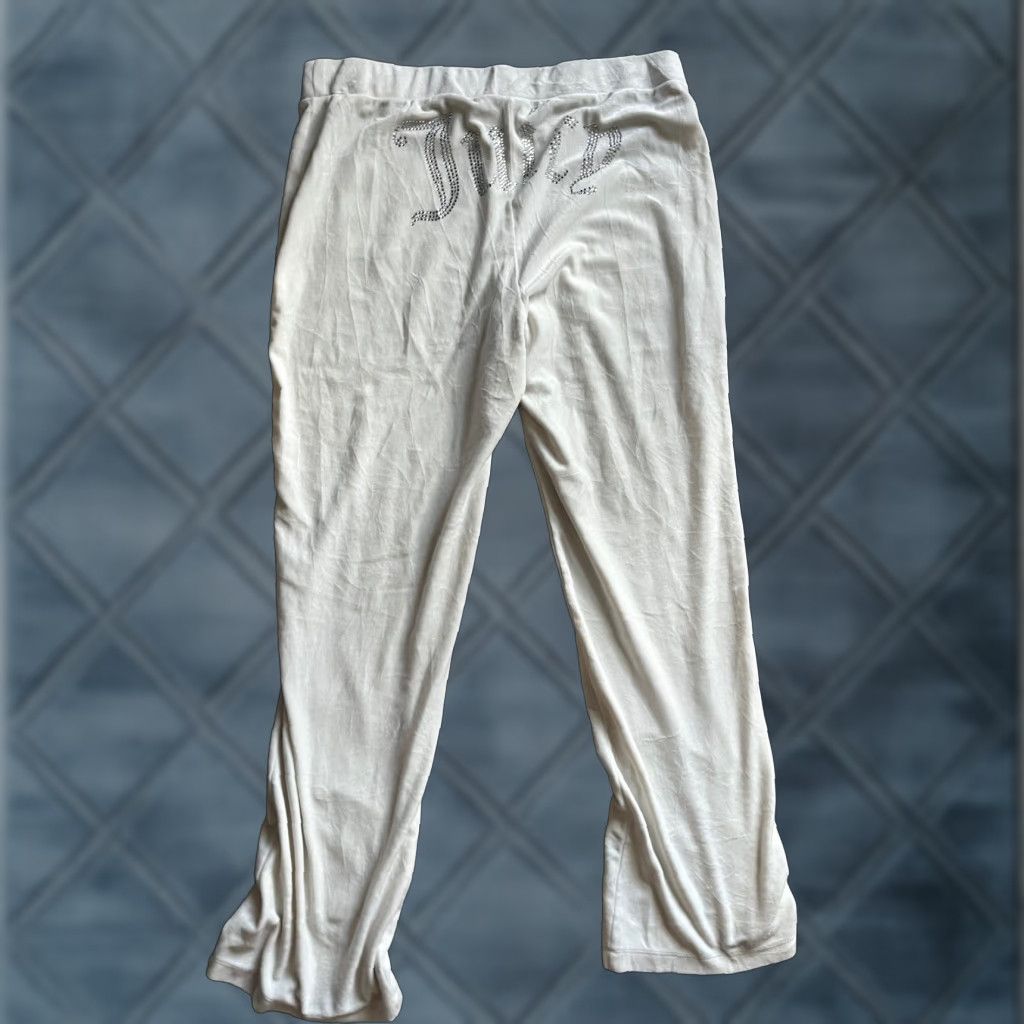 Juicy Couture Juicy Couture Sz XL Velour Lounge Pants White Bling Spell Out Flares Retro Y2K Size 40" / US 18 - 1 Thumbnail