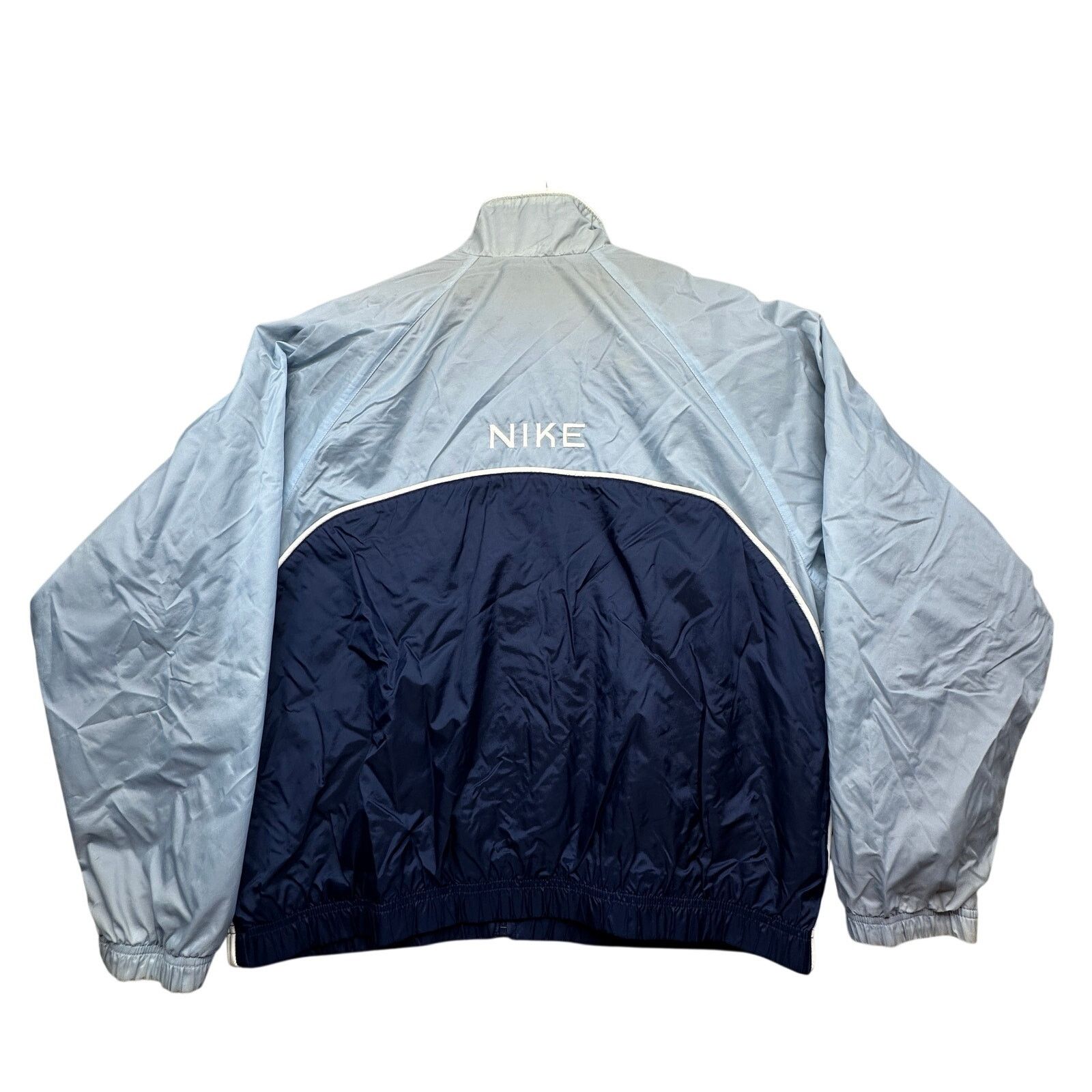 Nike VTG Nike Windbreaker Jacket Womens Large Baby Blue Navy Size L / US 10 / IT 46 - 2 Thumbnail