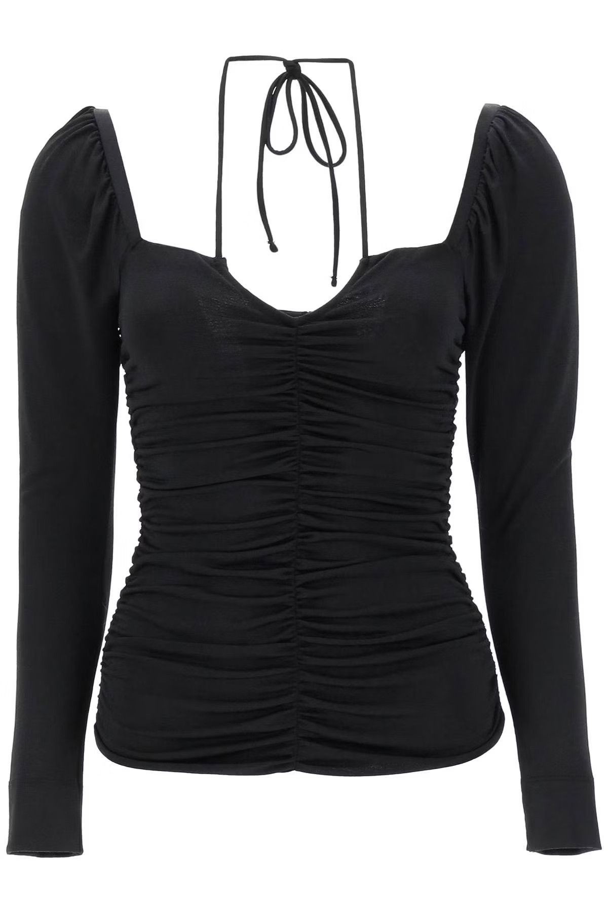 image of Ganni O1S22I1N0524 Halterneck Ruched Top In Black, Women's (Size XS)