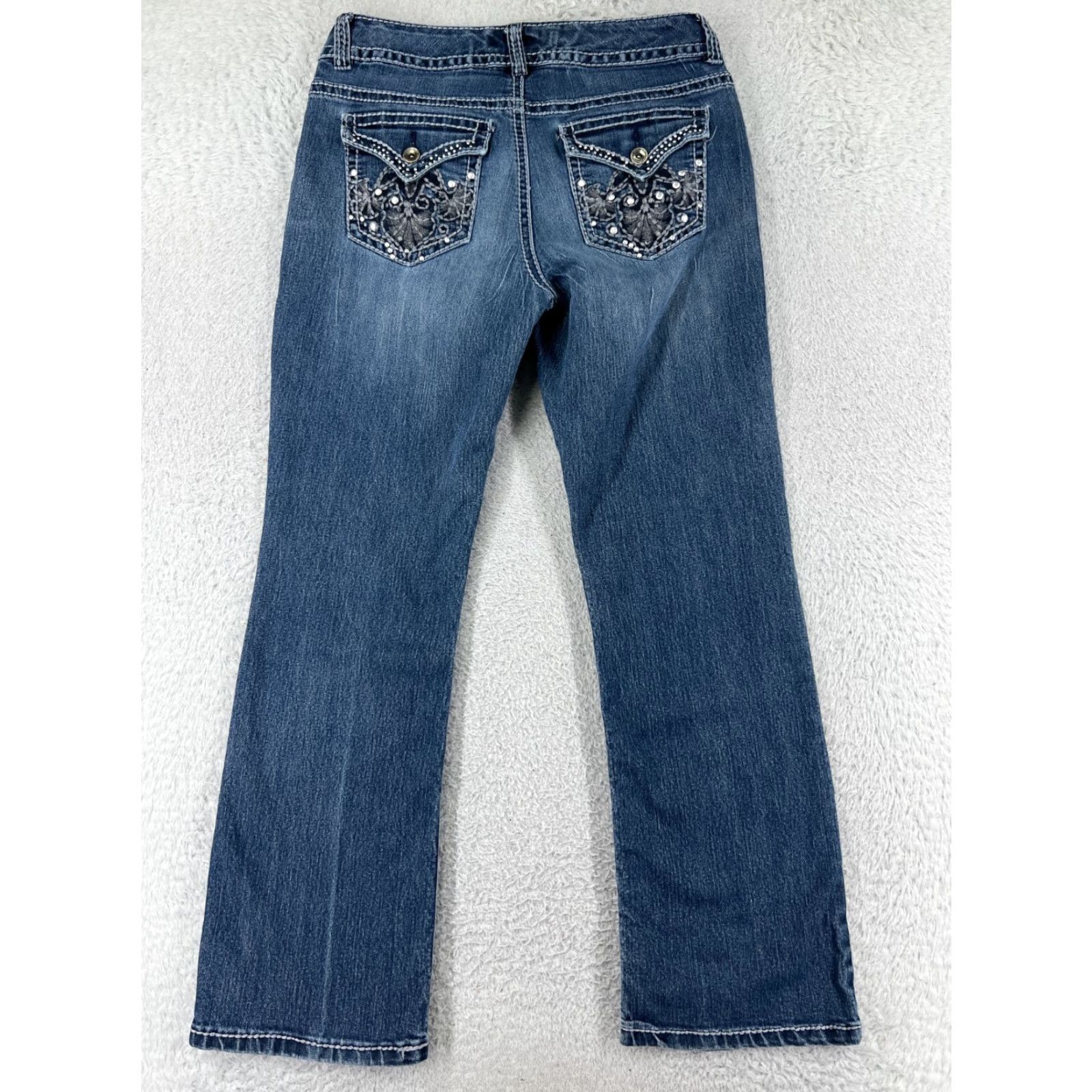 Nine West Nine West Jeans Womens 8 Blue Denim Straight Regular Mid Rise 5-Pocket Logo Embellished Bling-Detail Denim Pants Women's Jeans Size 30" / US 8 / IT 44 - 2 Thumbnail