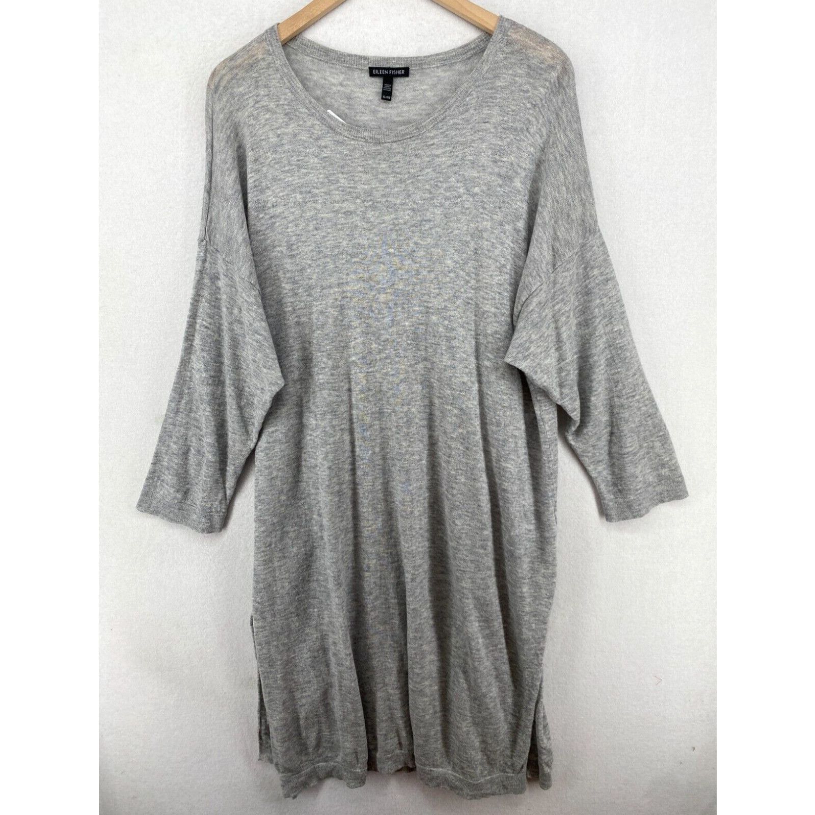 image of Eileen Fisher Dress XL Merino Wool Cotton Alpaca Sweater Knit Dolman Sleeve Gray in White, Women's