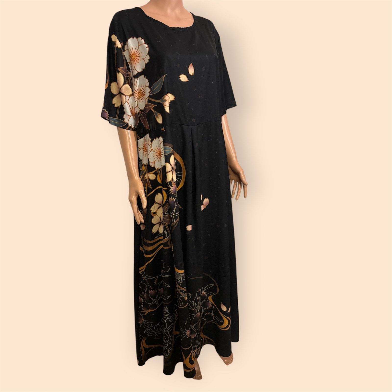 The Unbranded Brand Fsqjgq Black Floral Full Length Dress 5XL Size 4XL / US 24-26 - 2 Thumbnail