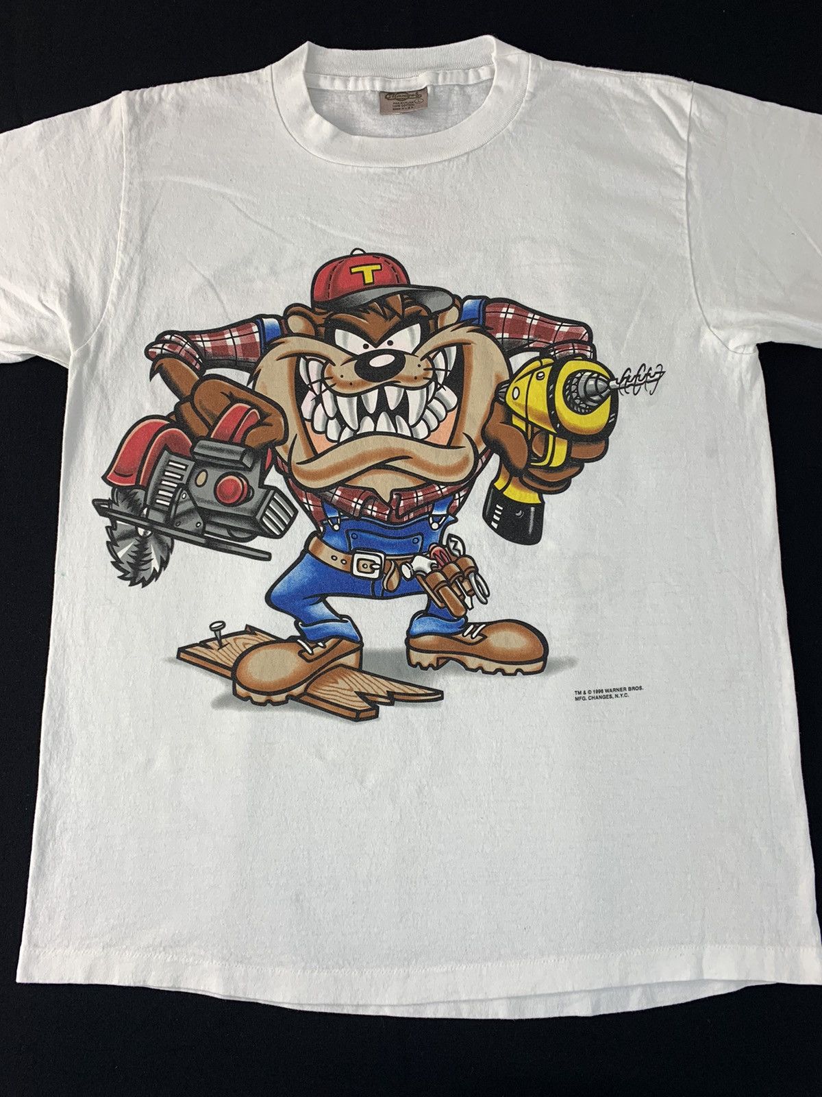 Vintage Looney Tunes Taz Devil Handyman Carpenter Mirror Screen Tee Size US L / EU 52-54 / 3 - 3 Thumbnail