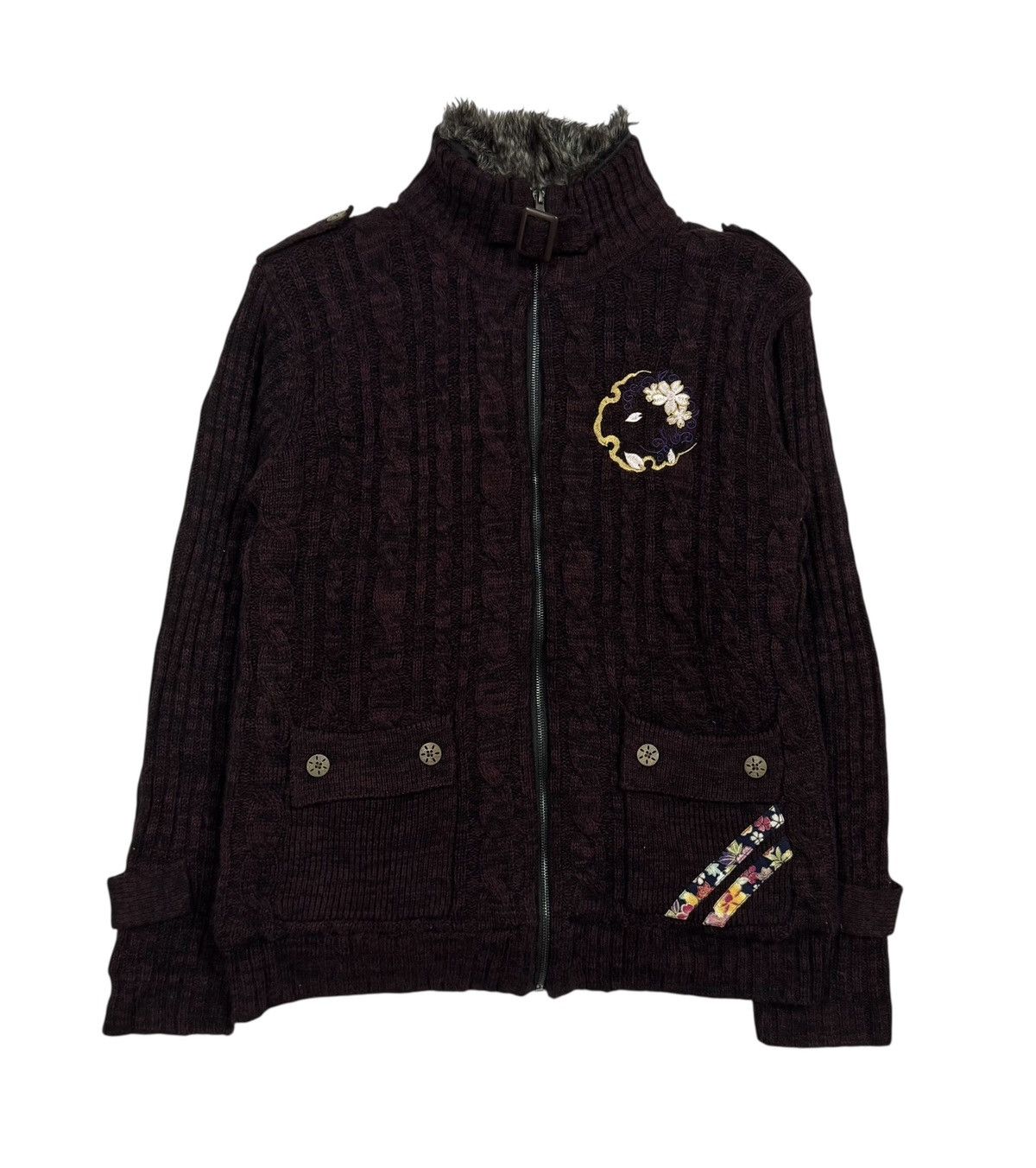 Japanese Brand Vtg🔥Japanese Brand Cable Knit Zipper Inner Fur Sweater Size US L / EU 52-54 / 3 - 1 Thumbnail