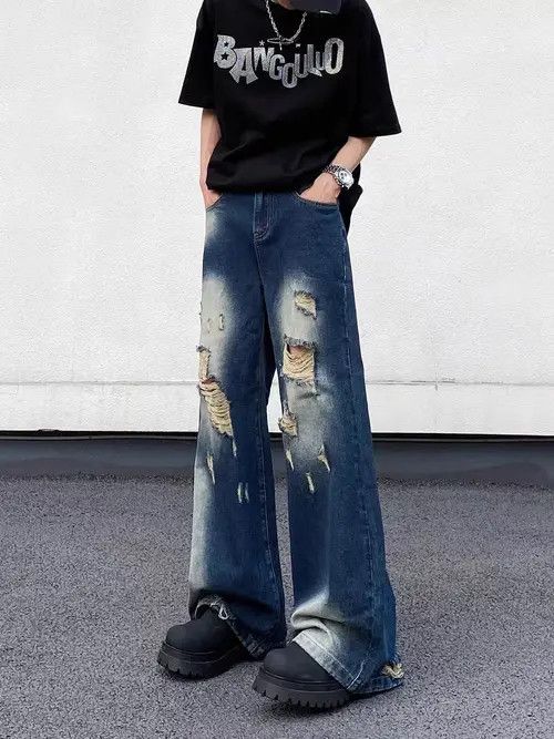 VIBE Vintage wash gradient ripped baggy jeans Size US 30 / EU 46 - 7 Thumbnail