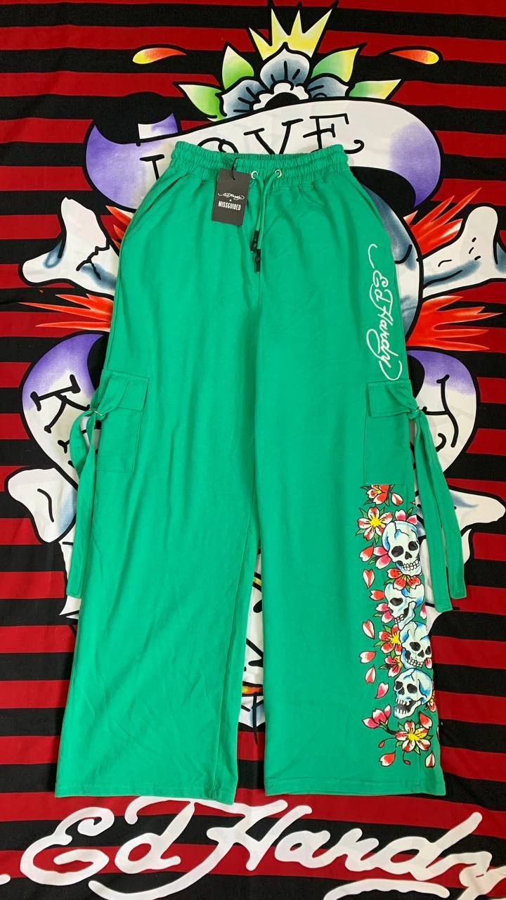 Ed Hardy × Missguided Ed Hardy Missguided women pants with bondage in green y2k Size 28" / US 6 / IT 42 - 1 Thumbnail