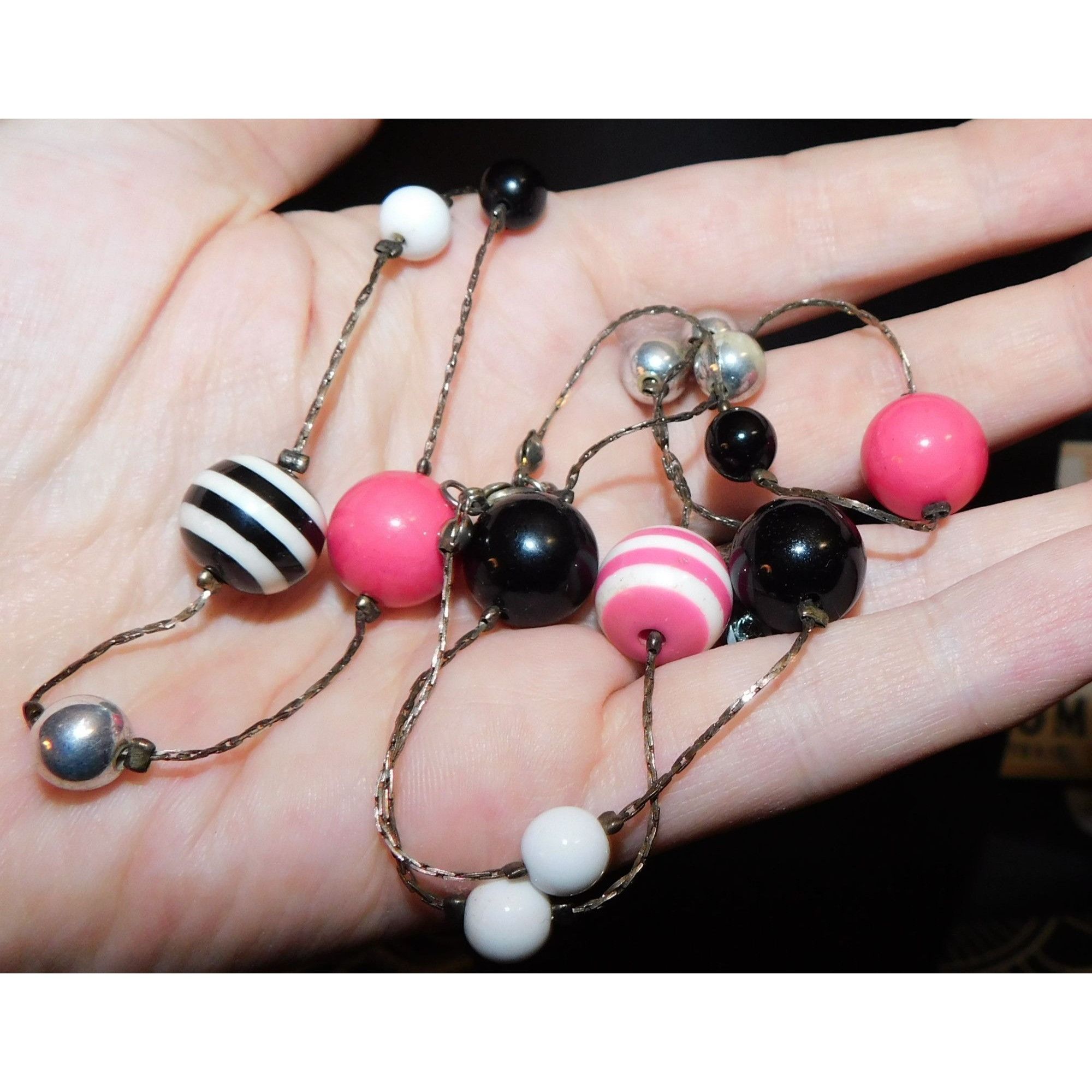 Other Pastel Goth Bubblegum Pink And Black Stripe Station Necklace Size ONE SIZE - 4 Thumbnail