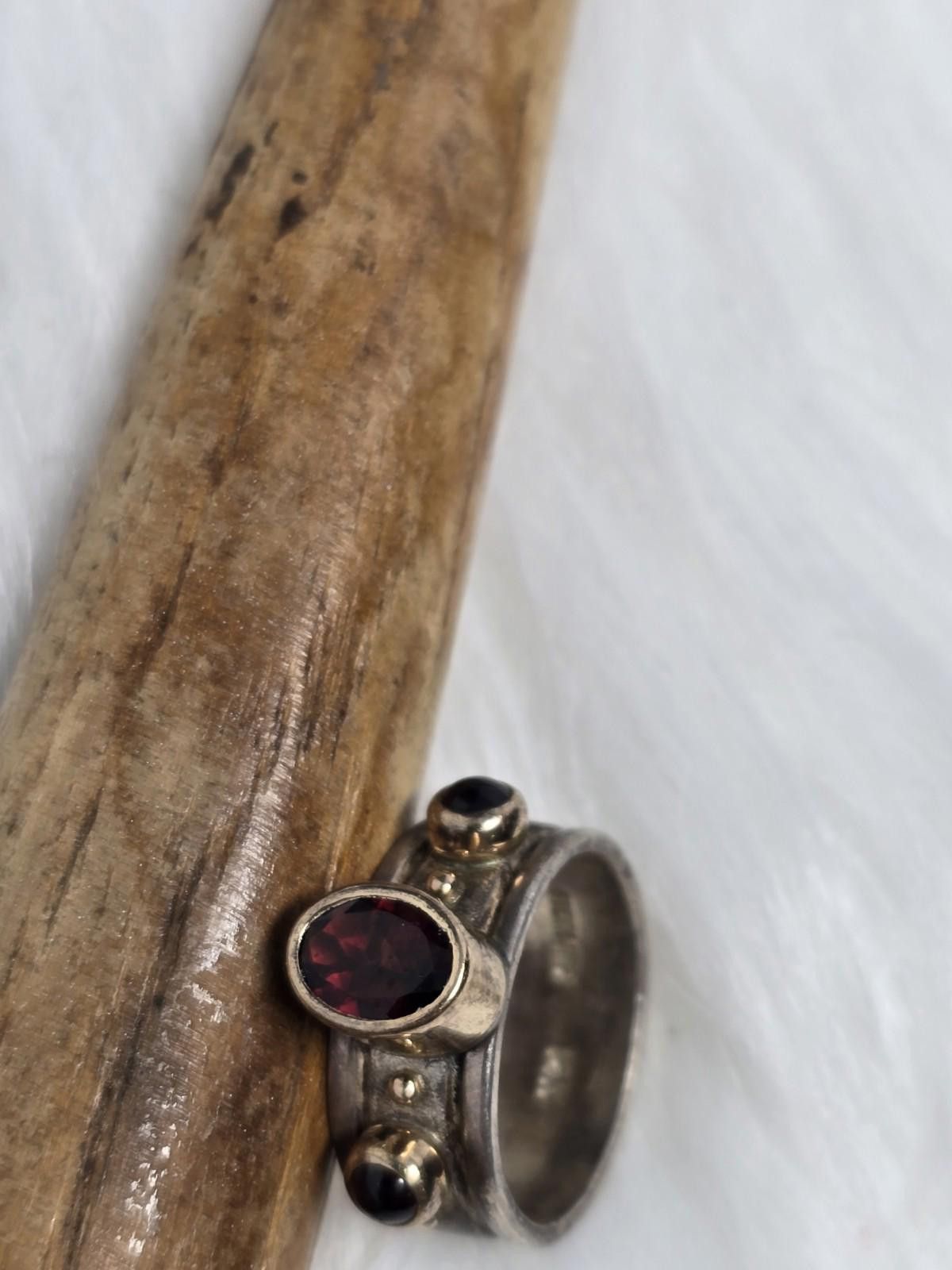 Other Artisan Mixed Metal 14k 925 Red Gem Ring sz 6.75 Size ONE SIZE - 5 Thumbnail
