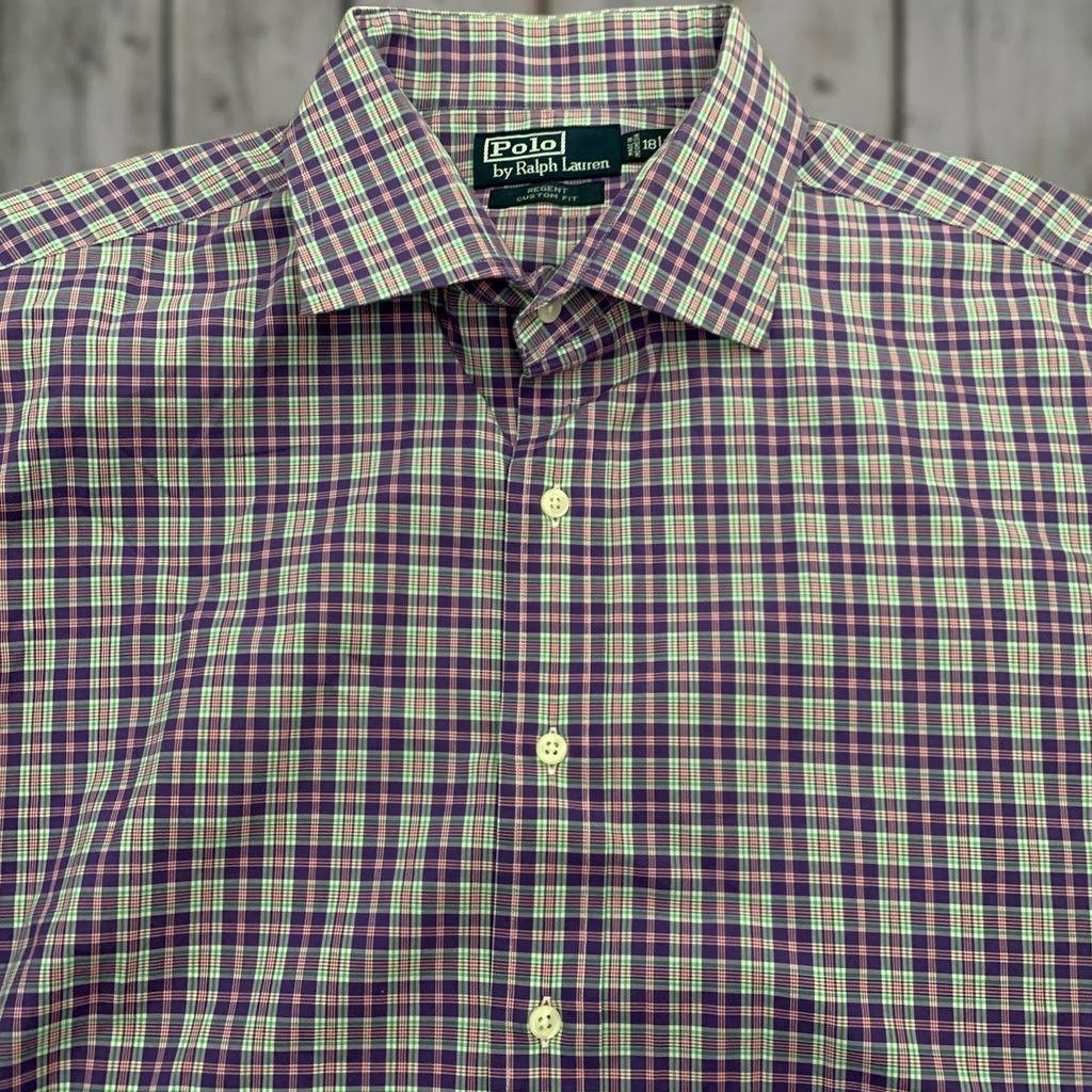 Polo Ralph Lauren POLO Ralph Lauren Shirt Mens XXL Purple Plaid Regent Custom Fit Spread 18 34 Size US XXL / EU 58 / 5 - 1 Thumbnail