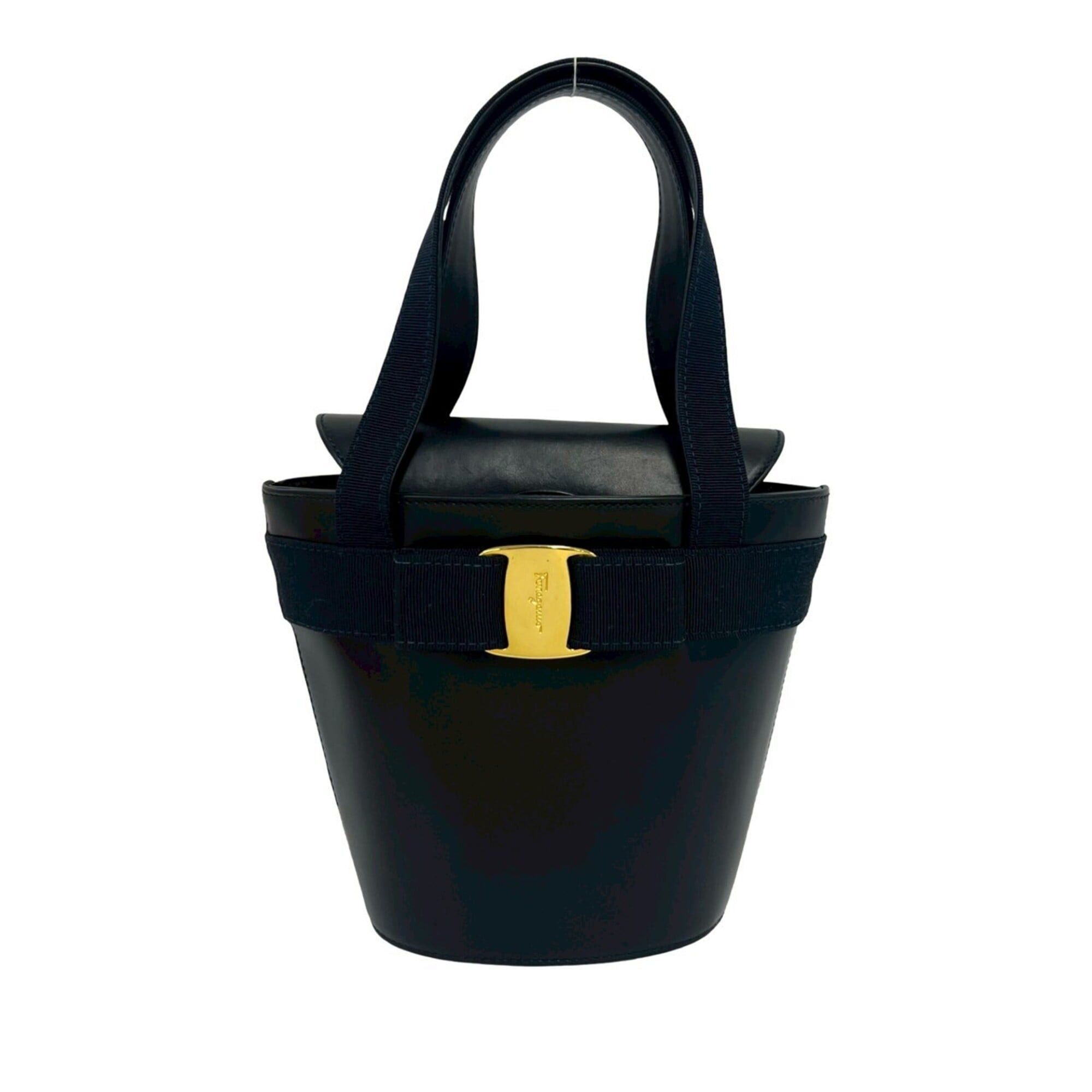 Salvatore Ferragamo Salvatore Ferragamo Vintage Vara Ribbon Leather Handbag, Navy, 19299 Size ONE SIZE - 1 Thumbnail