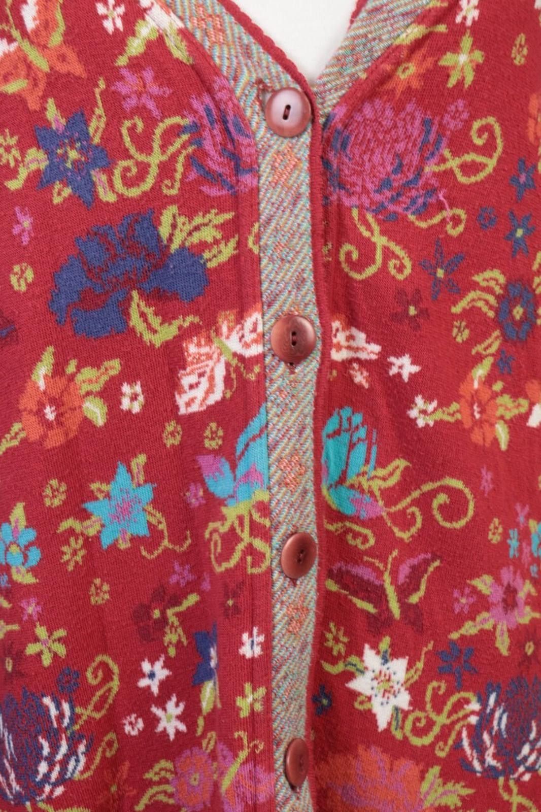Designer Dunque Red Floral Wool Button Cardigan Sweater Size XL Size XL / US 12-14 / IT 48-50 - 7 Thumbnail