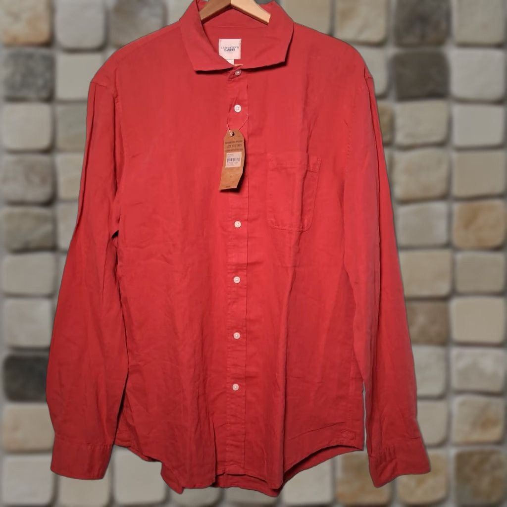 Lands' End Lands' End Canvas Shirt Men L Woven Linen Blend Washed Red Long Sleeve, Button-Up, Classic Linen Blend, Office, Business Casual, Cardigan? Size US L / EU 52-54 / 3 - 1 Thumbnail