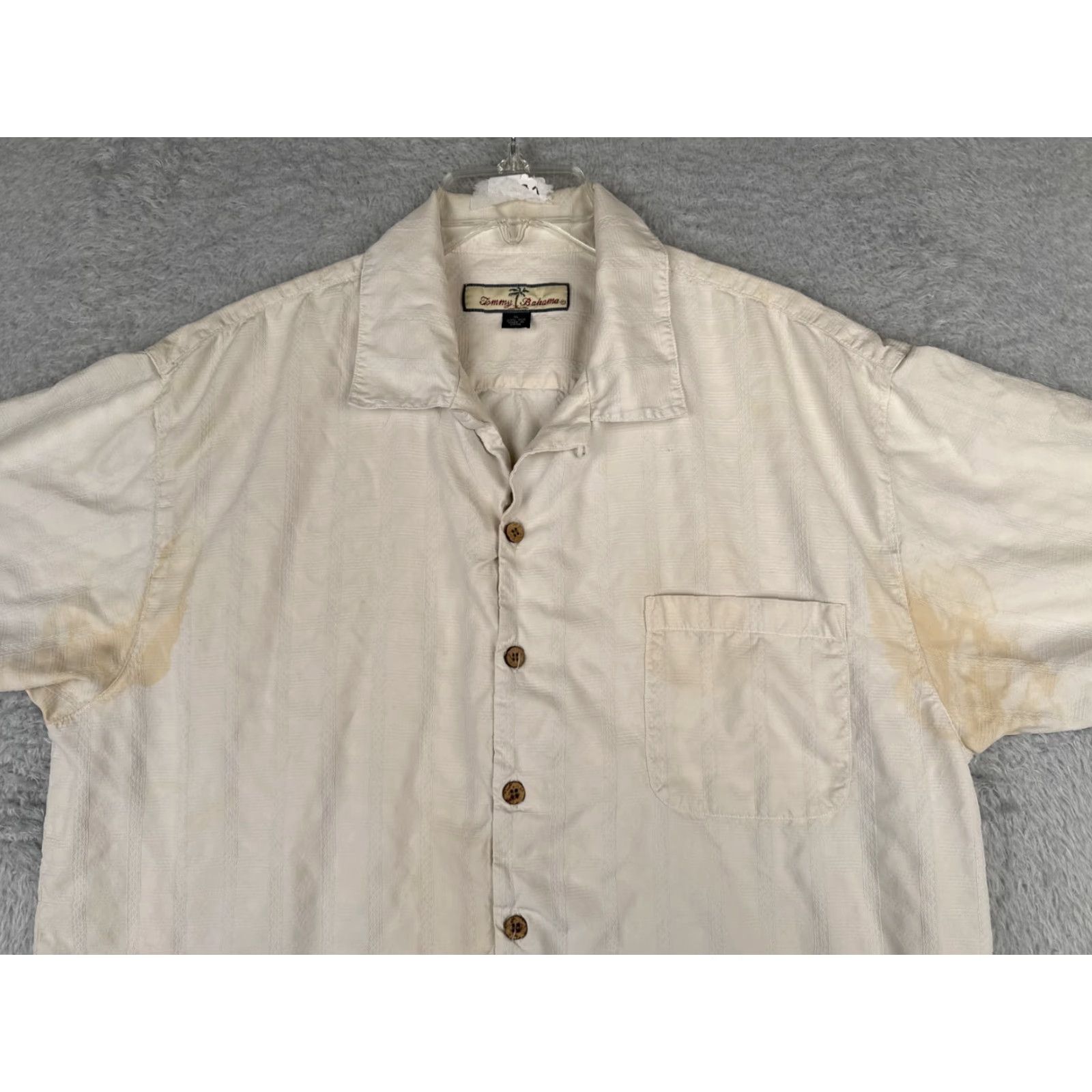 Tommy Bahama Tommy Bahama Shirt Men XL Beige Silk Button-Up Short Sleeve Casual Resort Aloha Beach Hawaii 44in Chest Mens Premium Pattern: Striped Vintage: No Size US XL / EU 56 / 4 - 4 Thumbnail