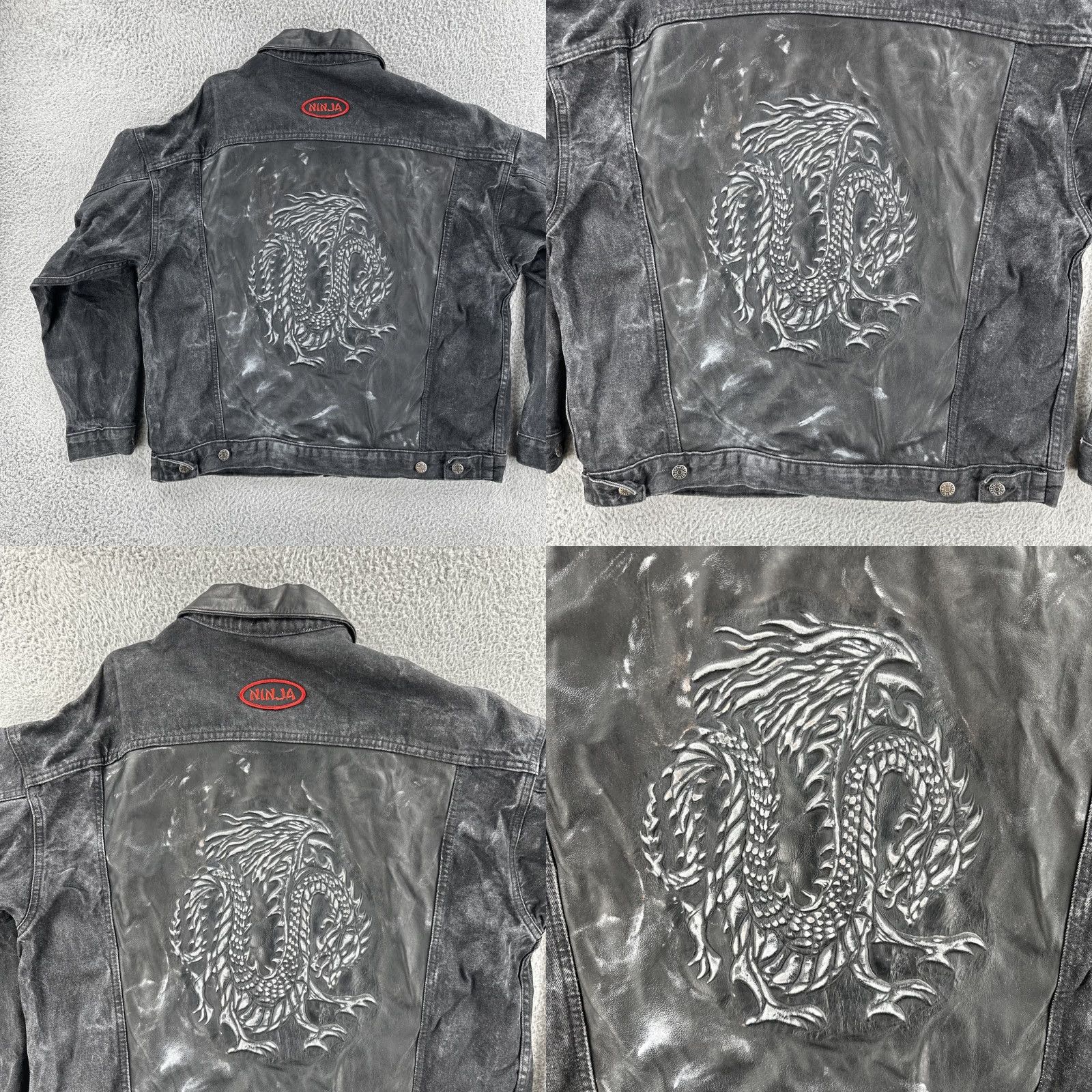 Vintage VINTAGE Tyca Jacket Denim Leather Embellished Dragon Y2K Black XL Men Biker Shirt Size US XL / EU 56 / 4 - 11 Thumbnail