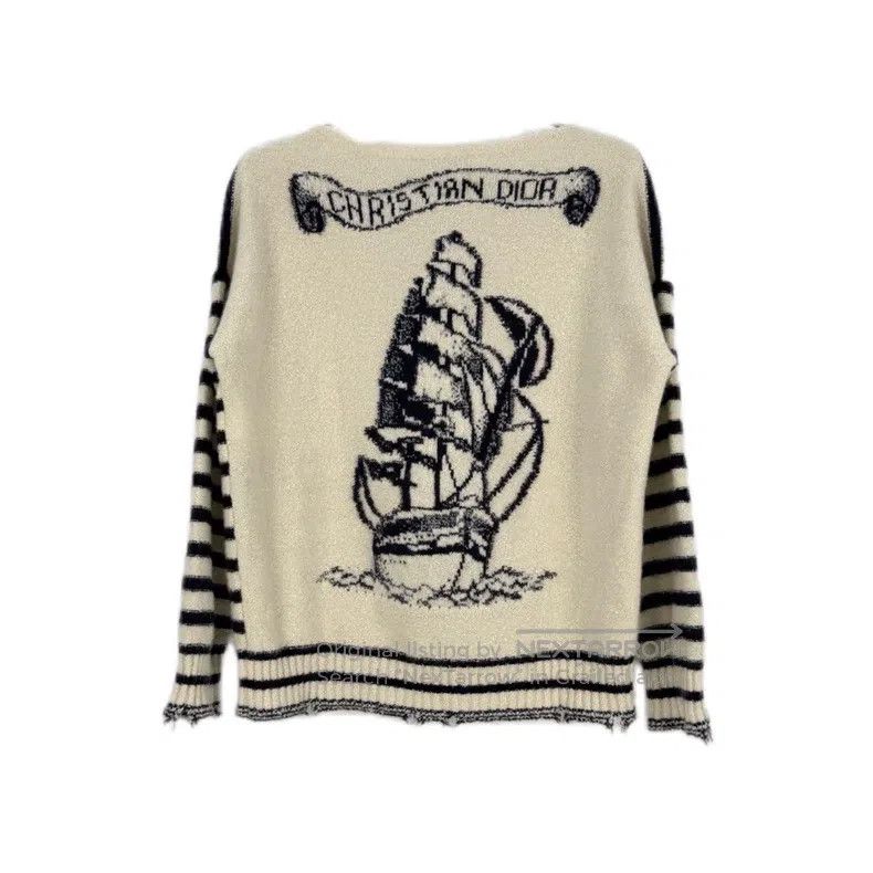 Dior Dior Blue and white striped destructive wind cashmere mulb Size XS / US 0-2 / IT 36-38 - 2 Thumbnail