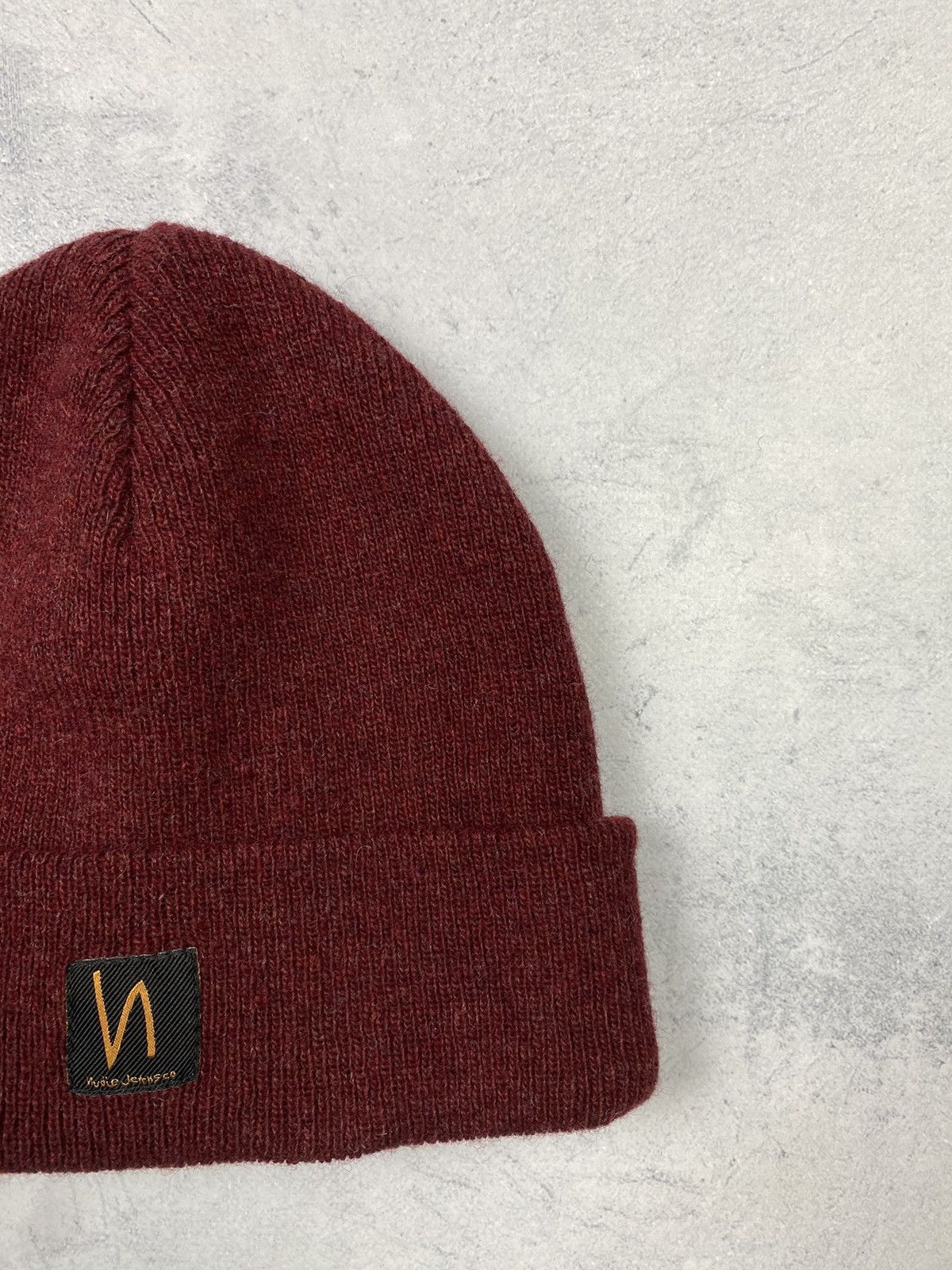 Nudie Jeans Nudie Jeans Ribbed Wool Beanie Hat Maroon Burgundy Size ONE SIZE - 4 Thumbnail