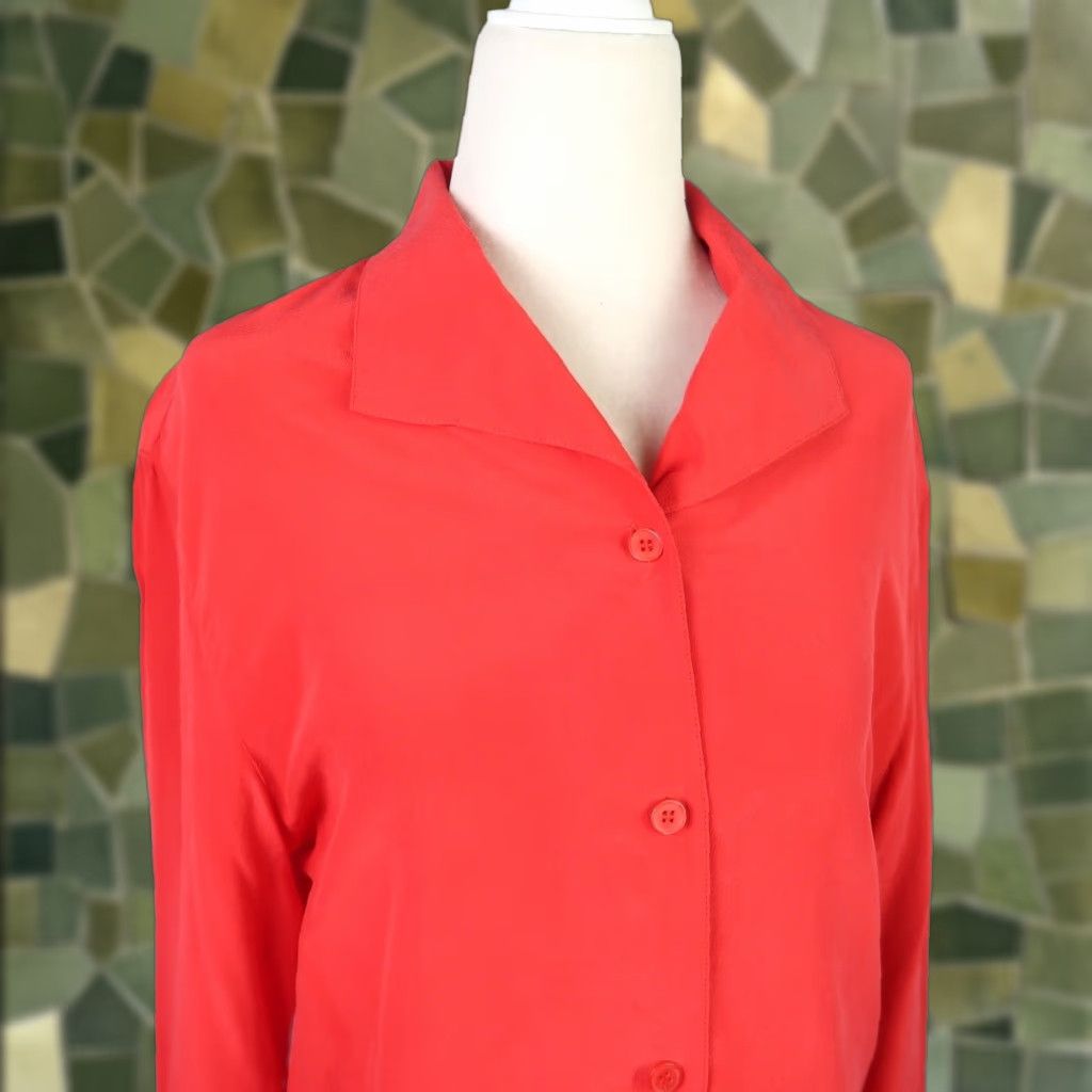 Vintage VINTAGE 90s Pacific Silk Red Button Down Blouse Top S Women's Silk Blouse Long Sleeve 90s Vintage Red Silk Button Down Blouse S Womens Size S / US 4 / IT 40 - 1 Thumbnail