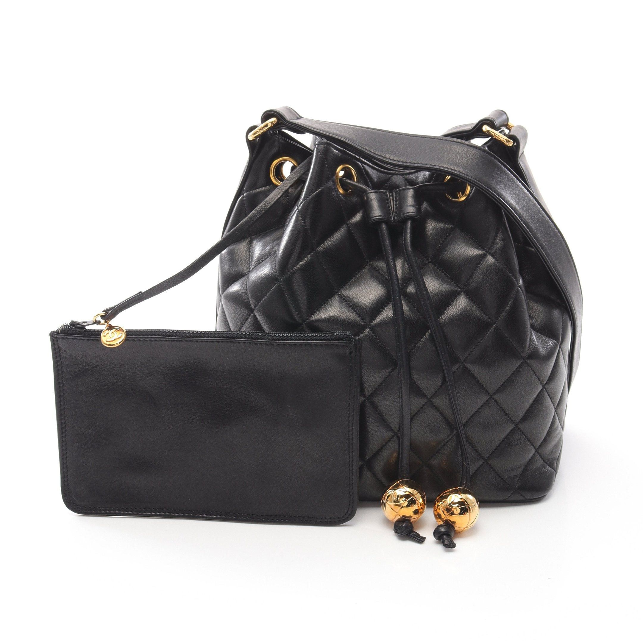 Chanel Matelasse Shoulder Bag Lambskin Black Gold Hardware Purse With Pouch, Women's
