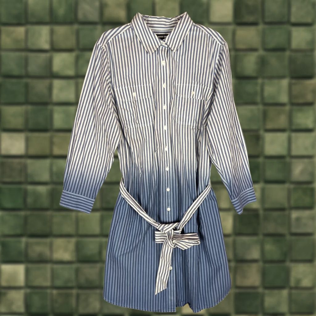 Lands' End Lands' End Shirt Dress 1X Blue Ombre Button Front Collared Long Sleeve Knee Length Plus Size Womens Vintage No N/A Size XL / US 12-14 / IT 48-50 - 1 Thumbnail