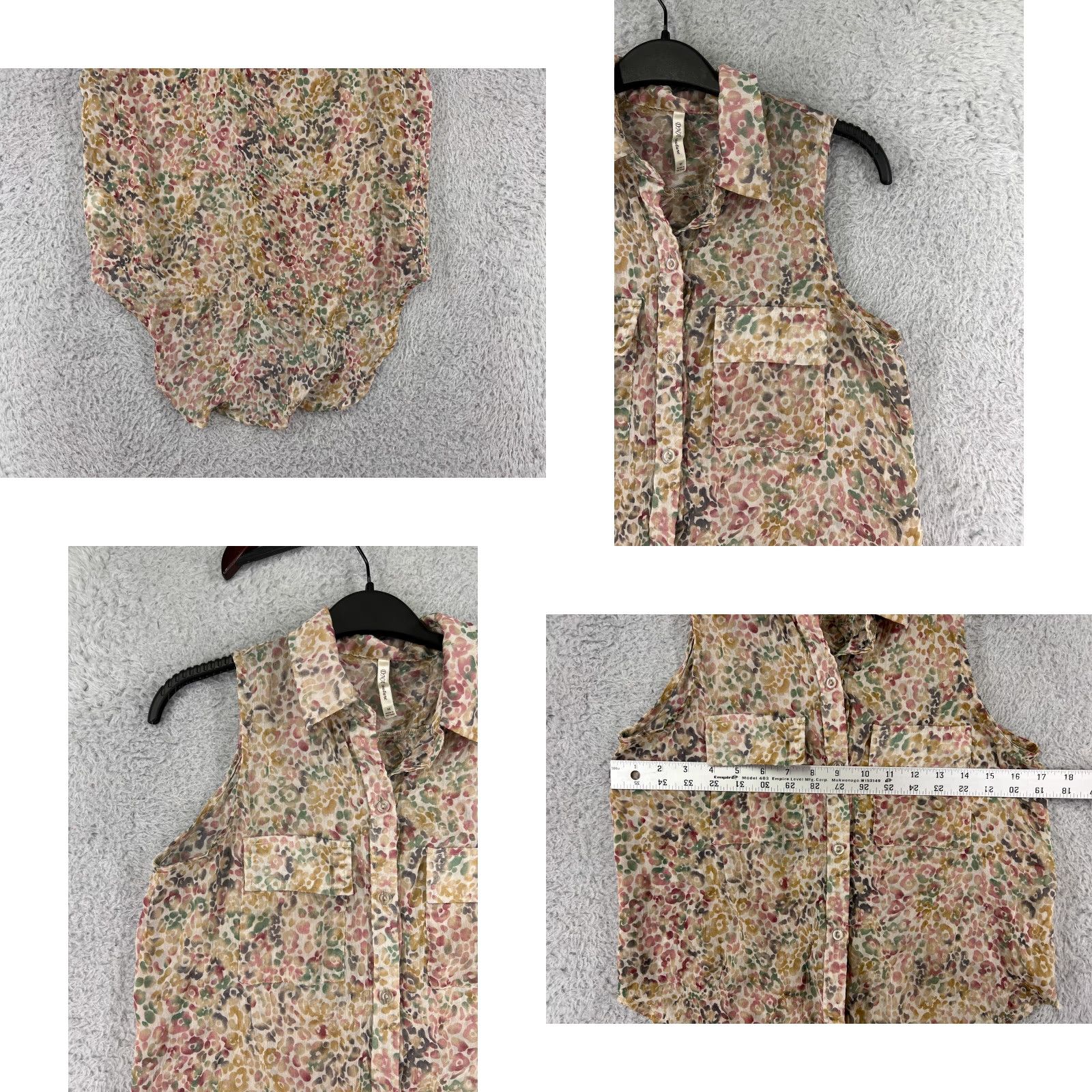 Vintage DNA Couture Shirt Women Medium Beige Floral Print Button Up Sleeveless Polyester Womens Size M / US 6-8 / IT 42-44 - 8 Thumbnail