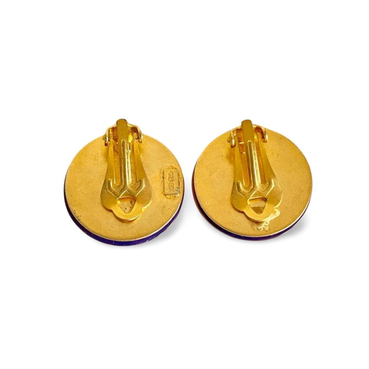 Kenzo Vintage KENZO purple and orange round flower resin earrings. Size ONE SIZE - 6 Thumbnail