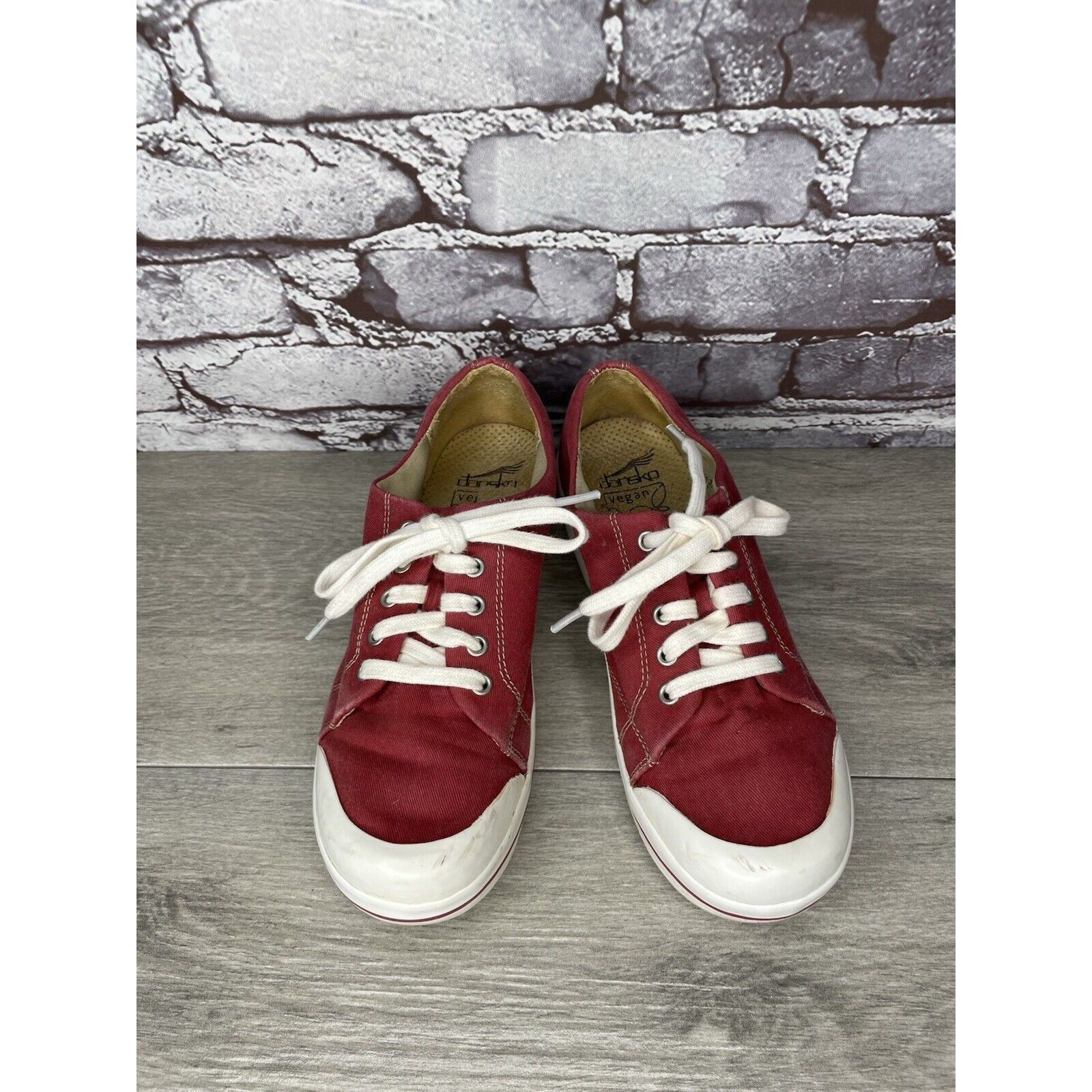 Other Dansko Vegan Red Fabric Canvas Lace Up Slip Workwear Clogs W Size US 7 / IT 37 - 14 Thumbnail