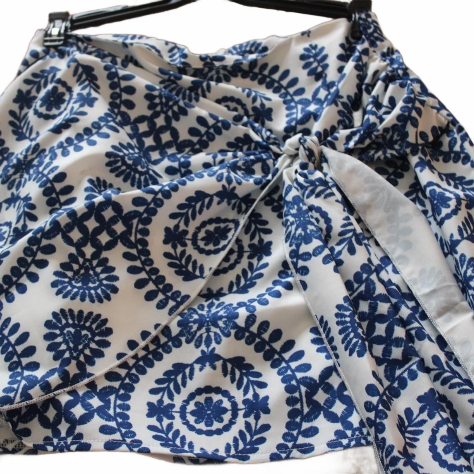 Shein SHEIN Blue and White Printed Wrap Skirt with Tie Detail Sz M Size 32" / US 10 / IT 46 - 1 Thumbnail