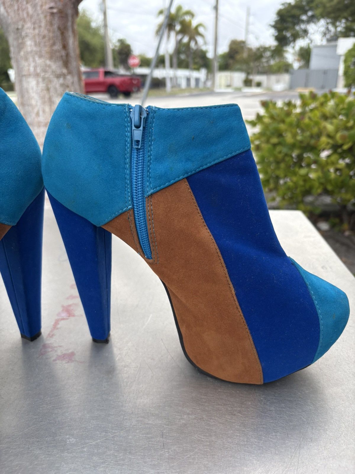 Other Platform Block Heel in BlueBrown Colorblock Suede SideZip 10 Size US 10 / IT 40 - 3 Thumbnail