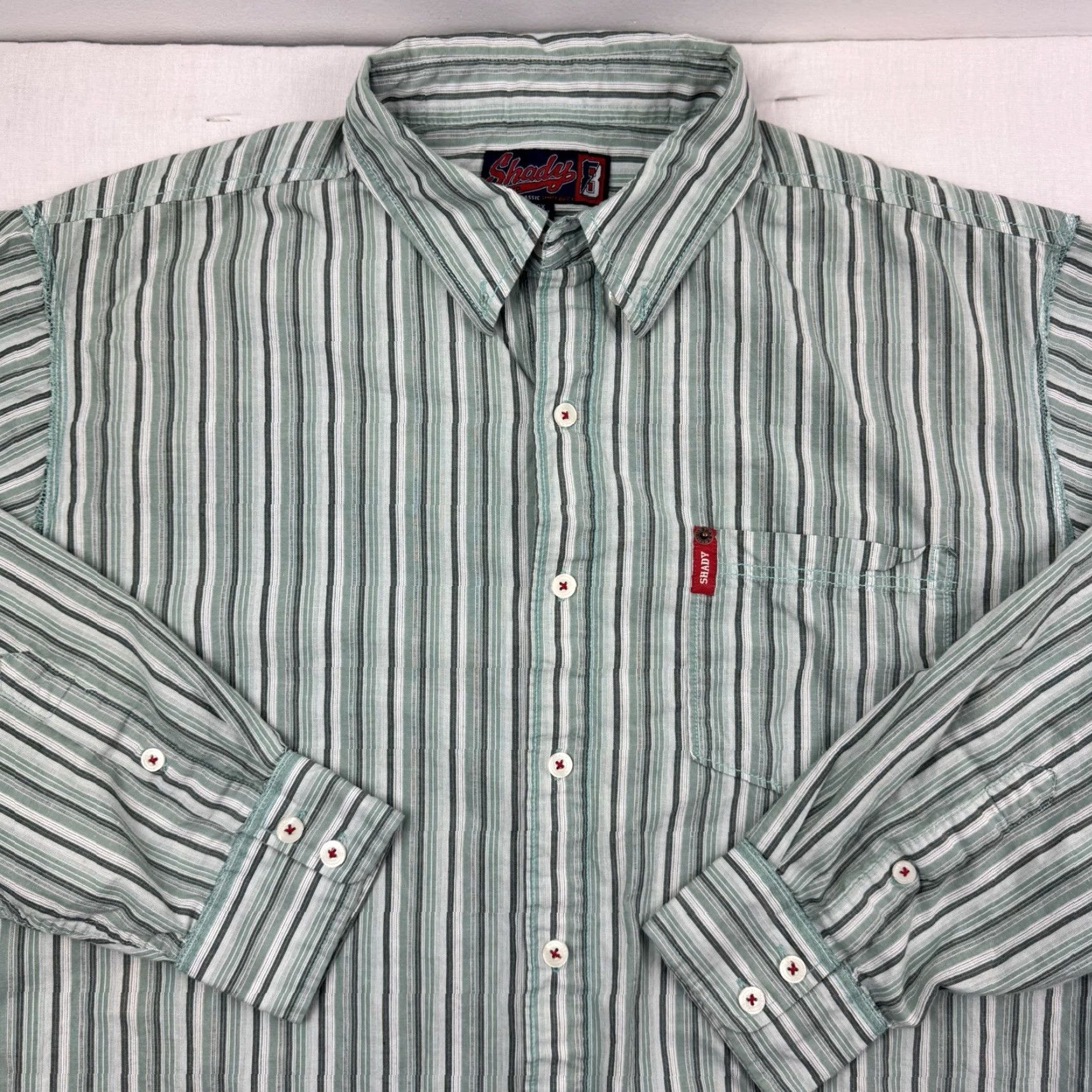 Vintage VINTAGE Shady Ltd Button-Up Shirt Mens 2XL Green Striped Punk Hip Hop 90s Y2K Shady Ltd Button-Up Shirt 2XL Mens Green Shady Ltd Vintage Sweatshirt? Size US XXL / EU 58 / 5 - 2 Thumbnail