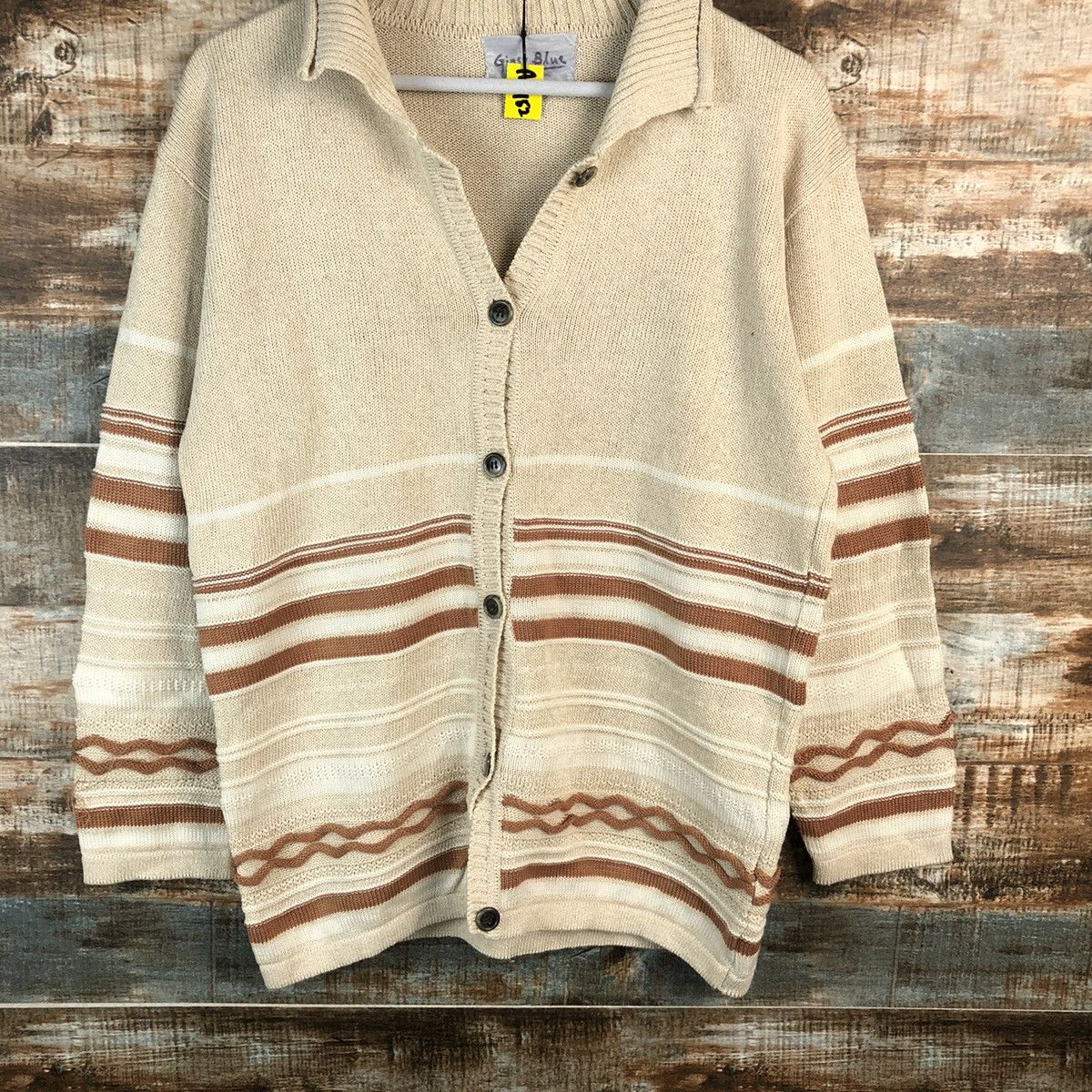 Japanese Brand Gispy Blue Cream Cardigan vintage Knitwear #A1952 Size US M / EU 48-50 / 2 - 3 Thumbnail