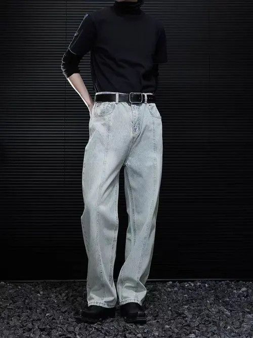 Japanese Brand Light style washed blue baggy jeans Size US 34 / EU 50 - 4 Thumbnail