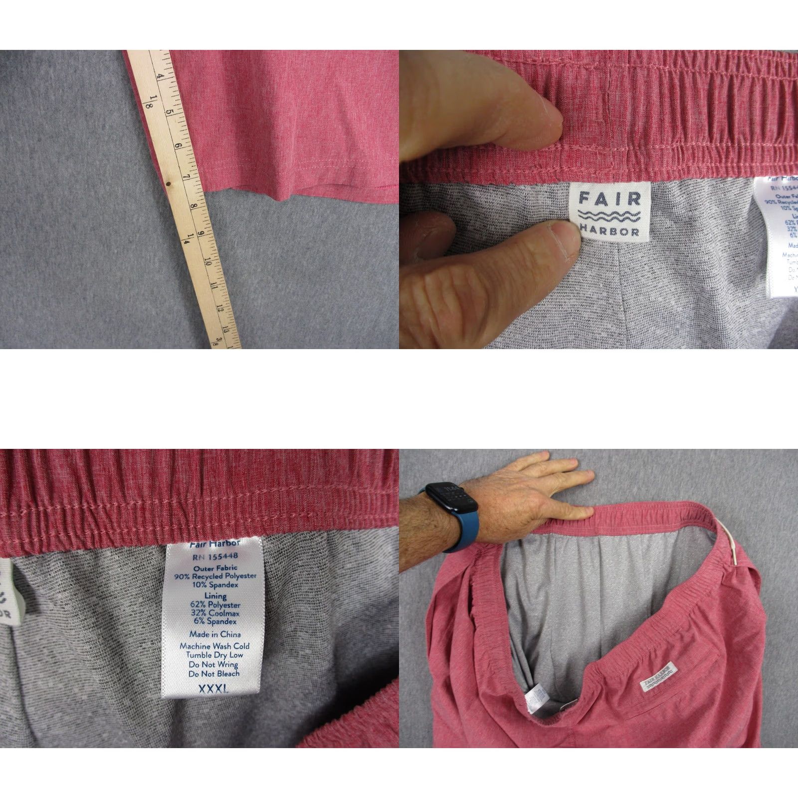 Vintage Fair Harbor Mens 3XL Pink Heathered Elastic Lined Pockets Shorts Size US 39 - 8 Thumbnail