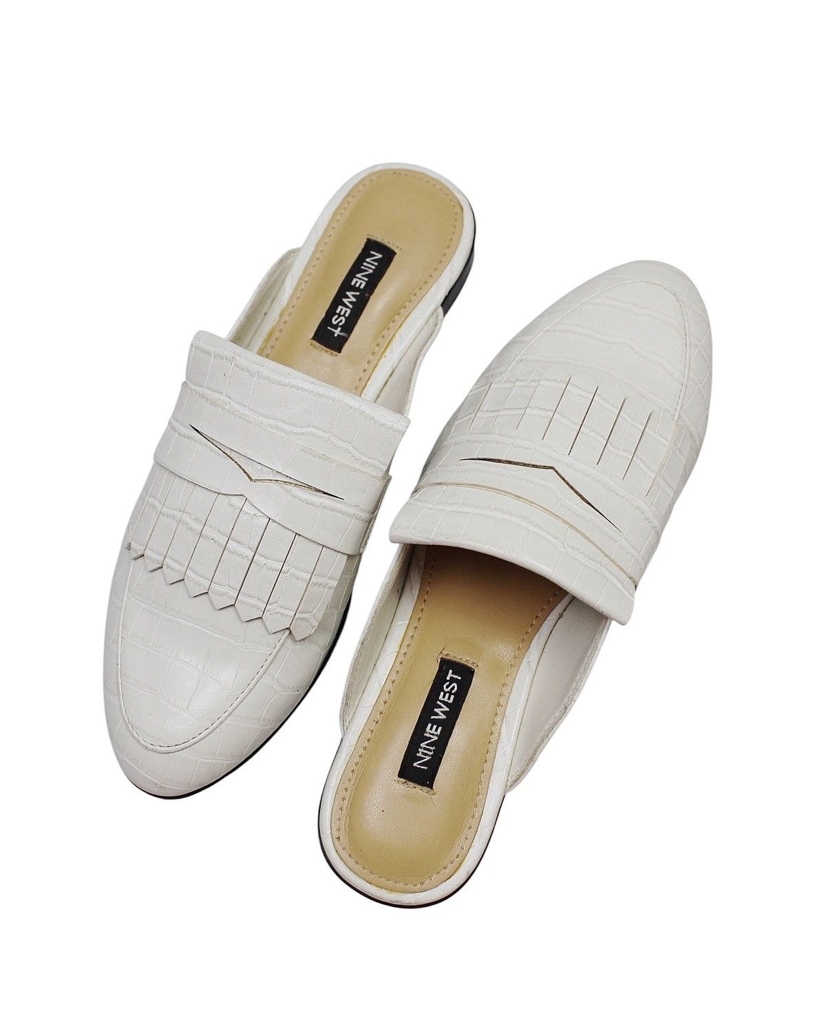 Designer 2010S NINE WEST WHITE CROCO FRINGE MULES Size US 5 / IT 35 - 6 Thumbnail
