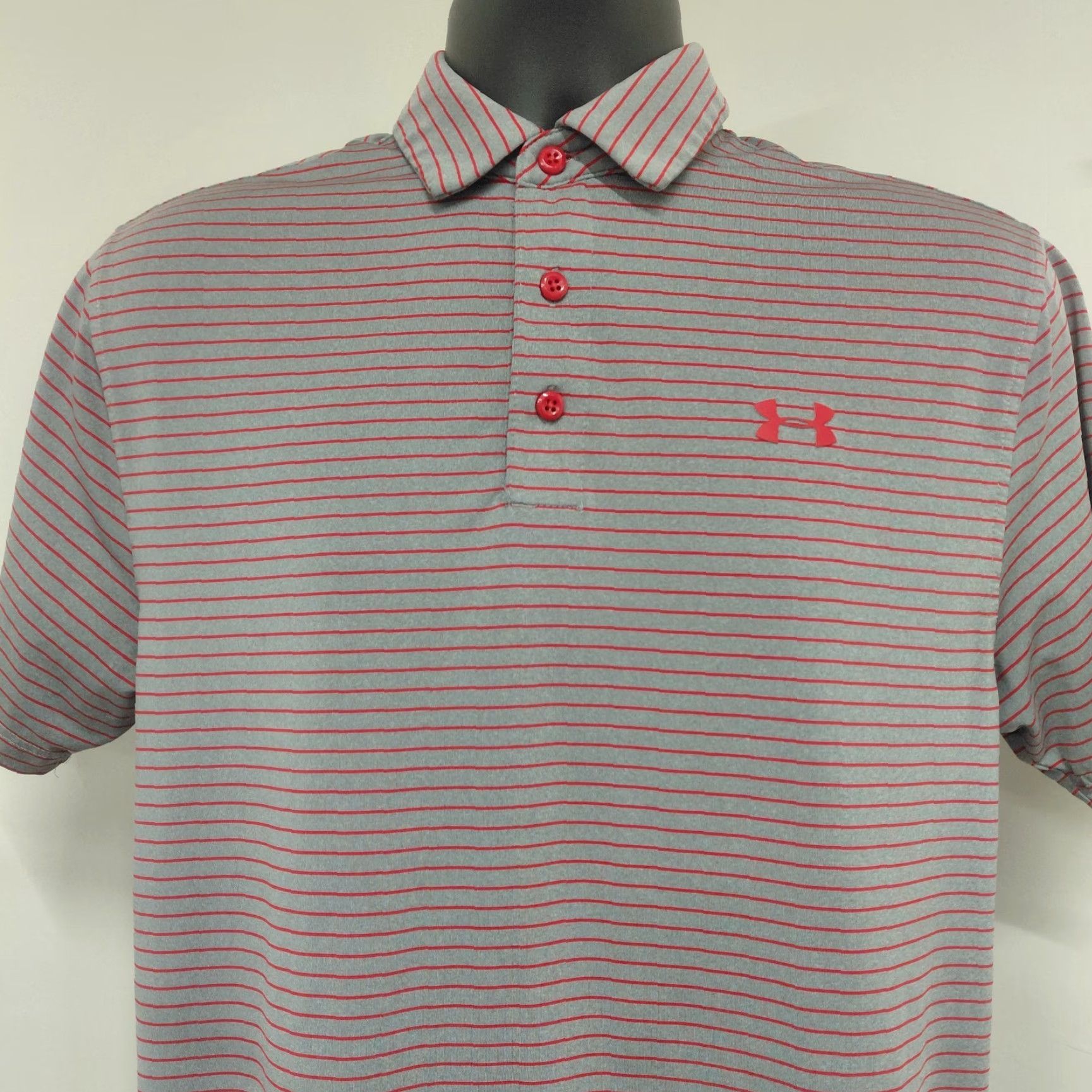 Under Armour Under Armour Polo Shirt Mens Size Medium Gray/Red Golf HeatGear Striped Size US M / EU 48-50 / 2 - 7 Thumbnail