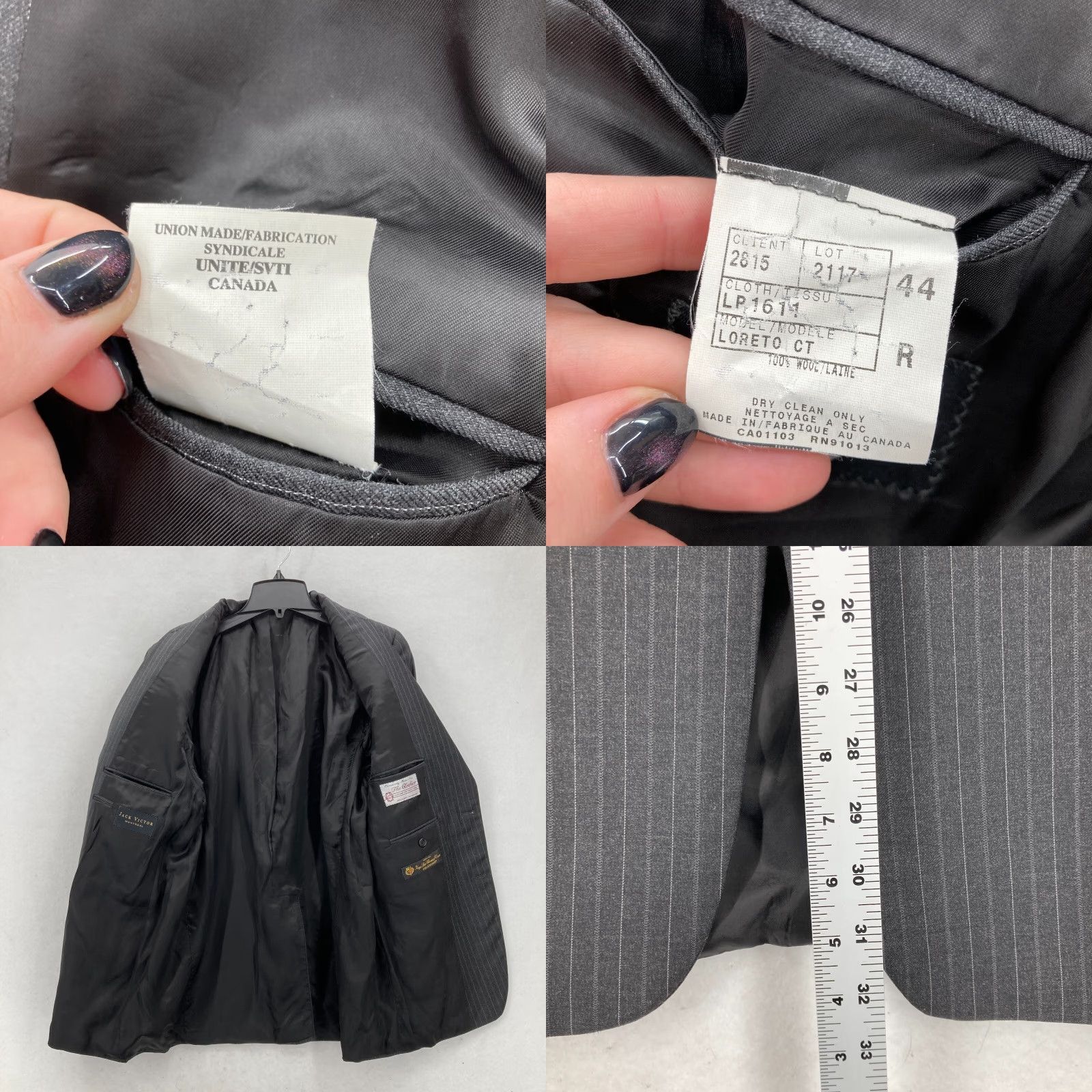 Jack Victor Jack Victor Montreal Loro Piana Wool Sport Coat Blazer Mens 44R Black Striped Size 44R - 8 Thumbnail