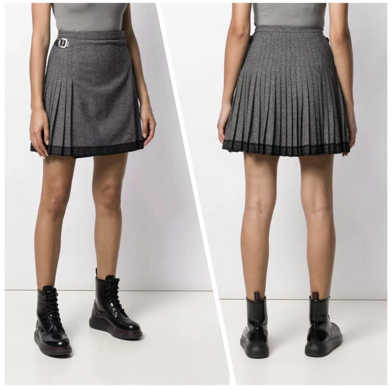 Dior Christian Dior Gray Wool Pleated Knit Skirt Size 28" / US 6 / IT 42 - 2 Thumbnail