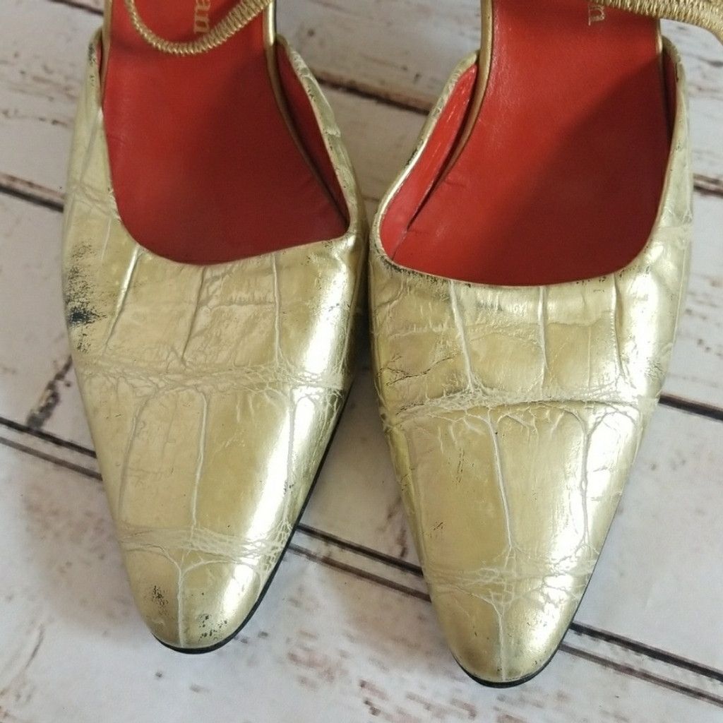 The Unbranded Brand Stephane Kelian Paris point toe sling back gold heels sz 6.5 Size US 6.5 / IT 36.5 - 3 Thumbnail