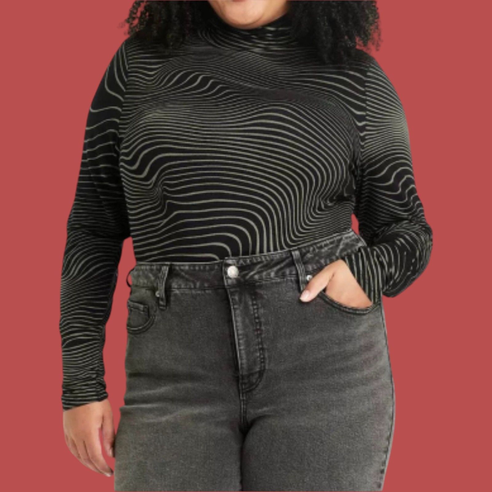 Other Ava & Viv - Women's Long Sleeve Mock Turtleneck T-Shirt - Bl Size XXL / US 16-18 / IT 52-54 - 1 Thumbnail