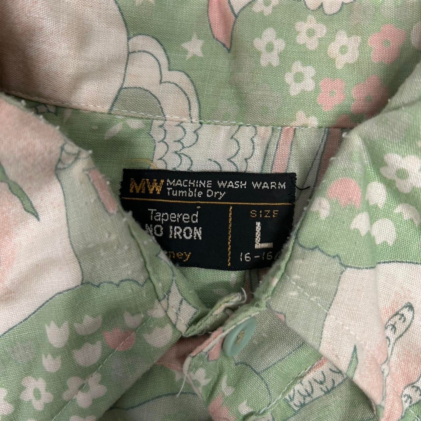 JCPenney 1970s green and pink Hippie print button-up shirt Size US L / EU 52-54 / 3 - 3 Thumbnail