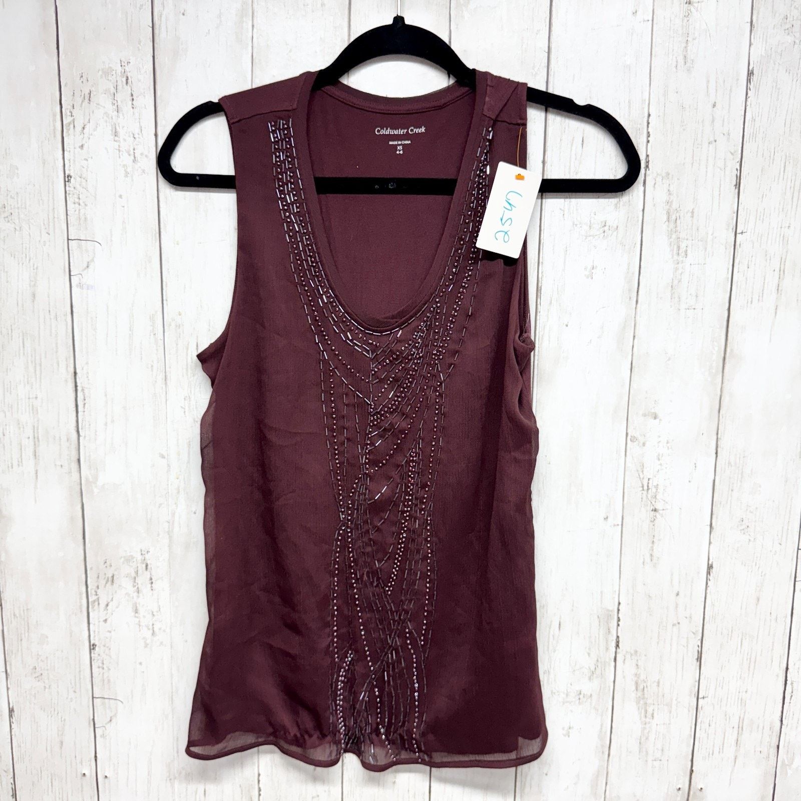 Coldwater Creek Coldwater Creek Sz XS Brown Beaded V-Neck Sleeveless Blouse Size XS / US 0-2 / IT 36-38 - 1 Thumbnail