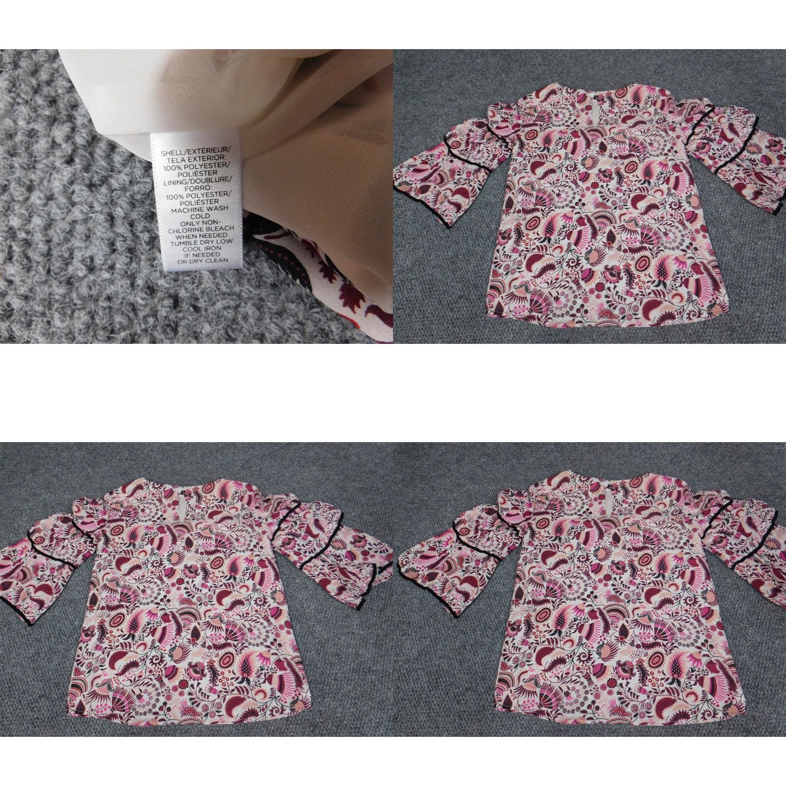 Ann Taylor Loft Ann Taylor Loft Blouse Women's 2XS Red Floral Bell Sleeve Crew Neck Pullover Size XXS / US 00 / IT 34 - 8 Thumbnail