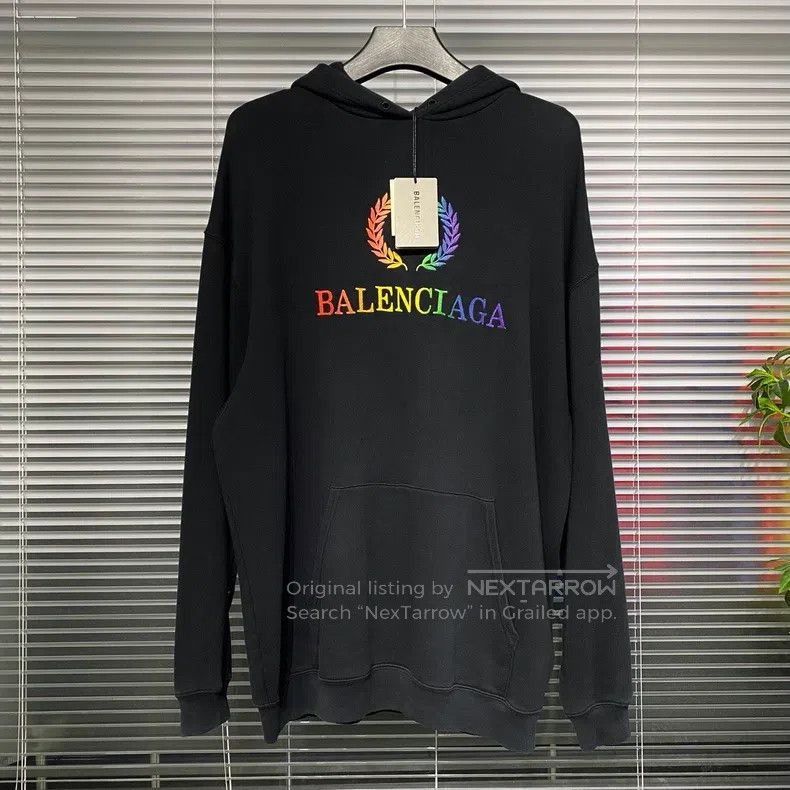 Balenciaga Balenciaga Hooded Sweatshirt with Rainbow Buckwheat Embroi Size US M / EU 48-50 / 2 - 1 Thumbnail